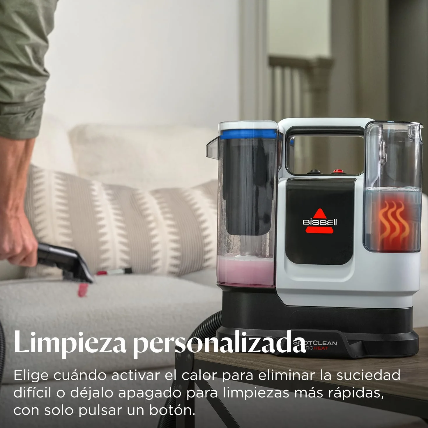 BISSELL SpotClean ProHeat Advanced, Aspiradora de agua tapiceria, limpia tapicerias multisuperficie compacta, Potente 1125W, Sistema triple limpieza profunda para manchas difíciles, Con cable, 3924N
