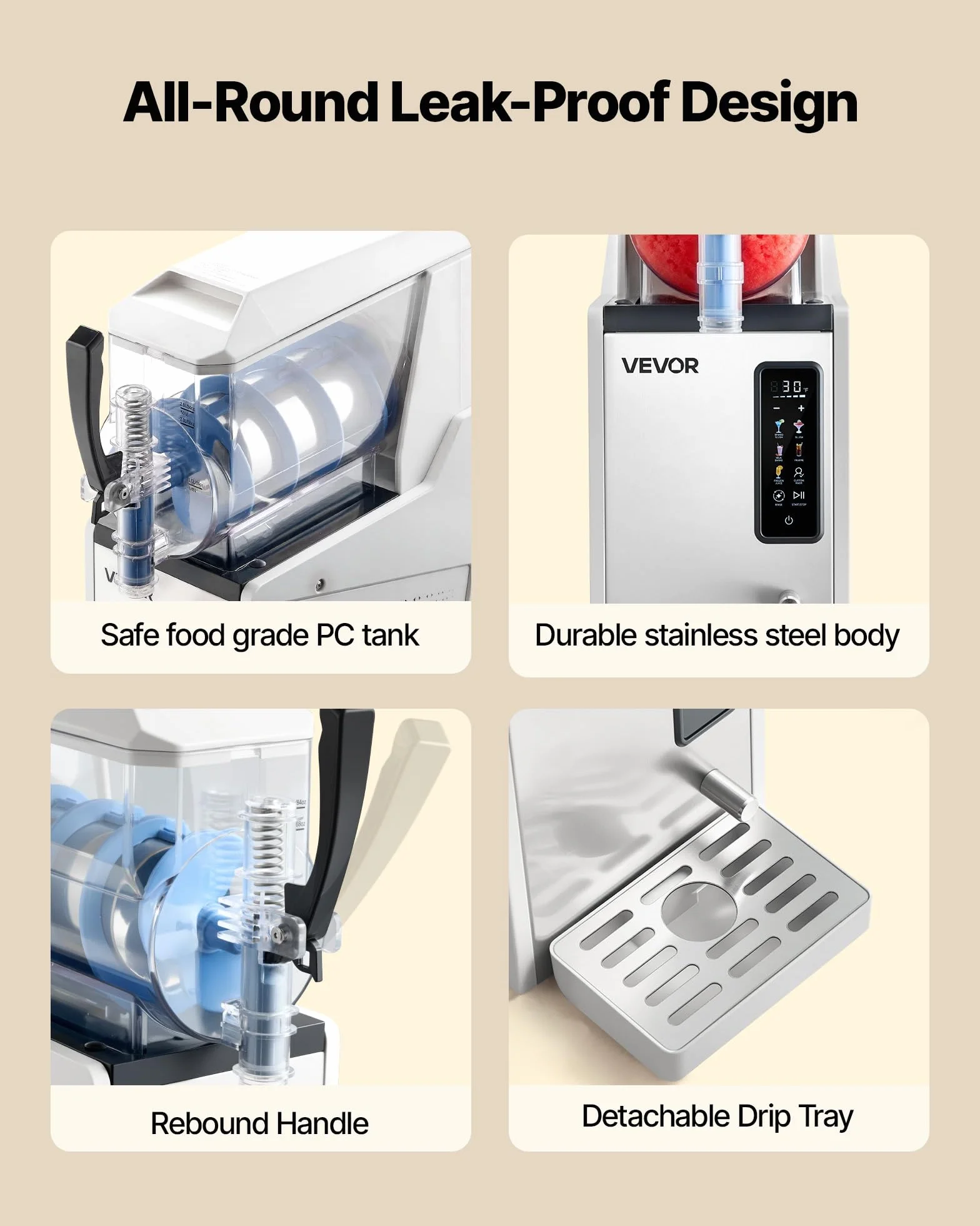 VEVOR Máquina para Hacer Granizados 3 L, Granizadora de Hielo Hogar, 5 Programas, Margaritas Frappés Batidos