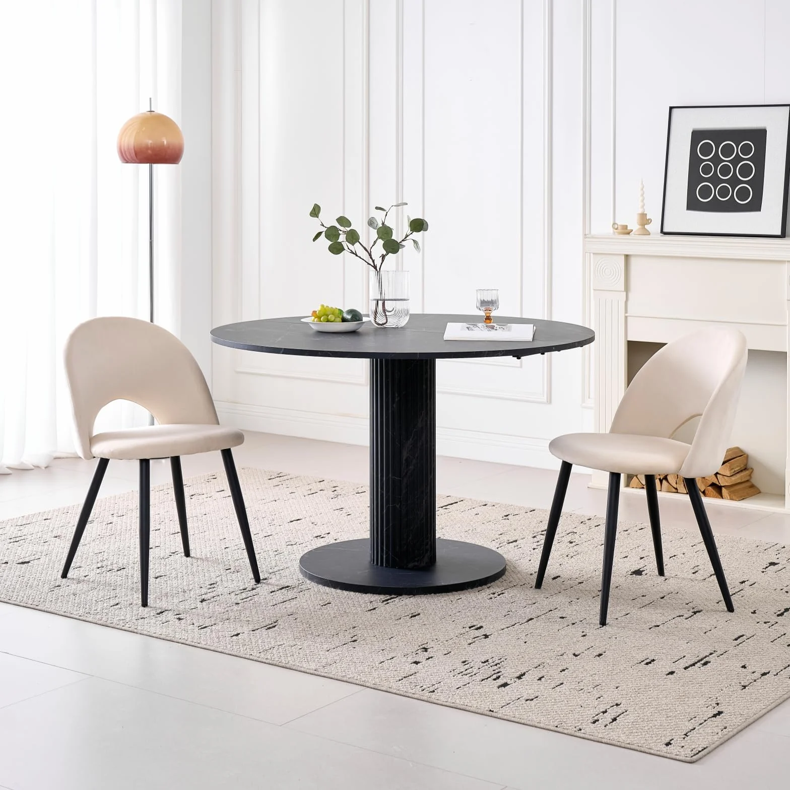 GrandCA HOME Pack de 2 Sillas de Comedor Modernas, Tapizadas en Terciopelo Holandés Suave al Tacto con Patas de Metal, Ideales para Comedores, Salas de Estar y Dormitorios - Beige
