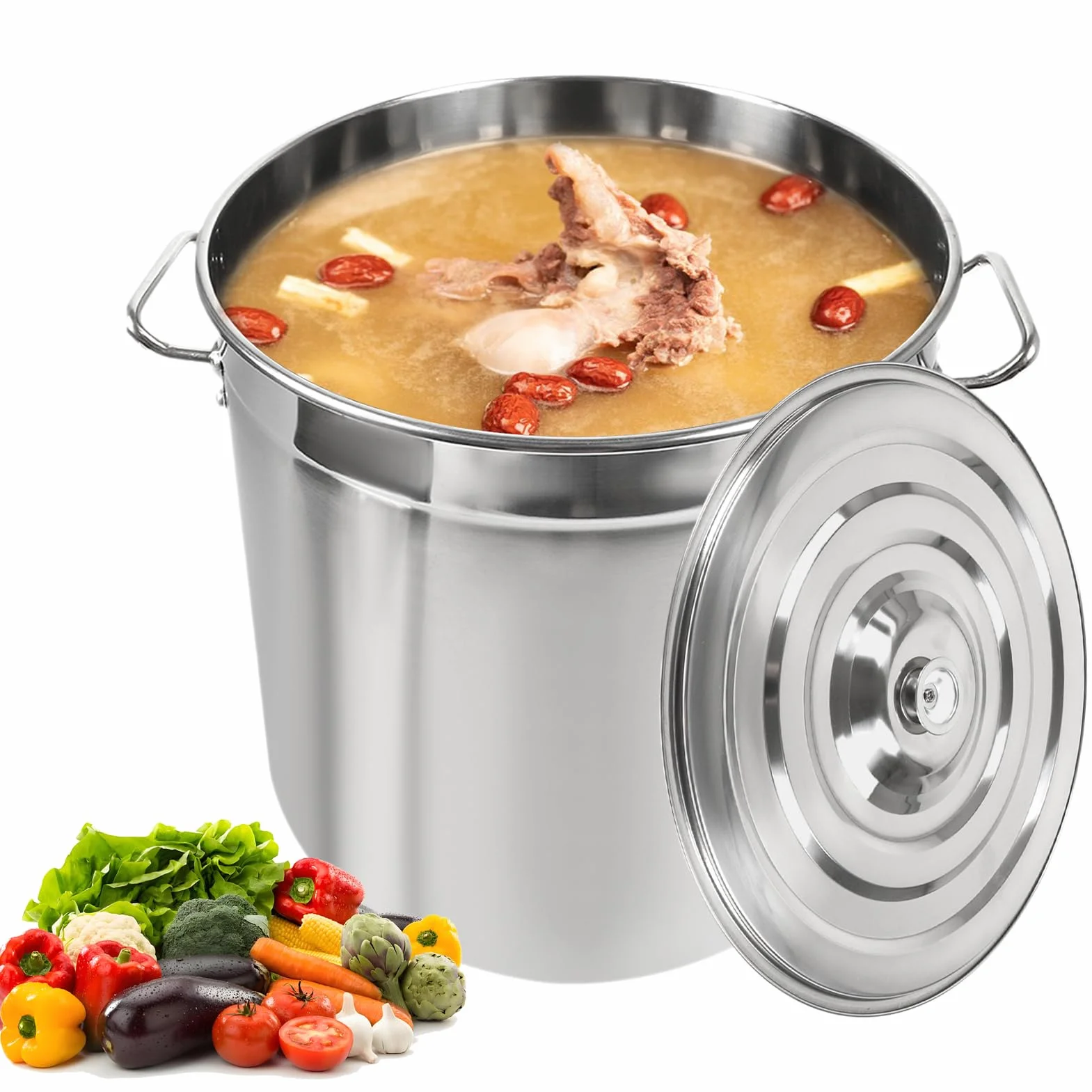 Ollas para sopa Olla de cocina grande, 50L Olla de acero inoxidable inducción con asas fuertes y tapa, grosor 3 mm, olla para sopa para todos los tipos de fogones y cocinas grandes