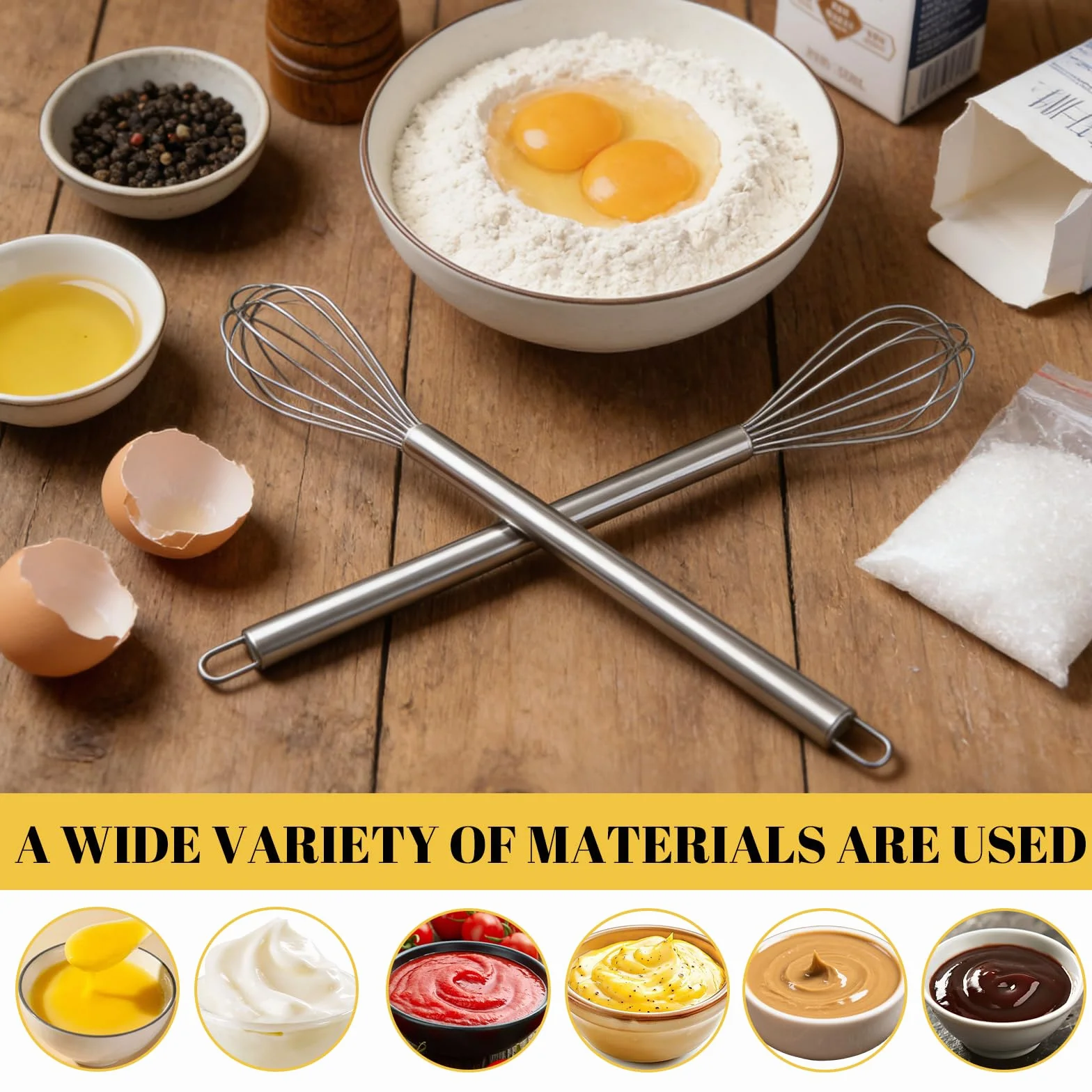 2 Piezas Varillas Cocina de Acero Inoxidable, Batidores Pequeños, Mini Batidora Manual para Tazas Adecuado para Mezclar Masa, Huevos, Batir Espuma y Batir Huevos