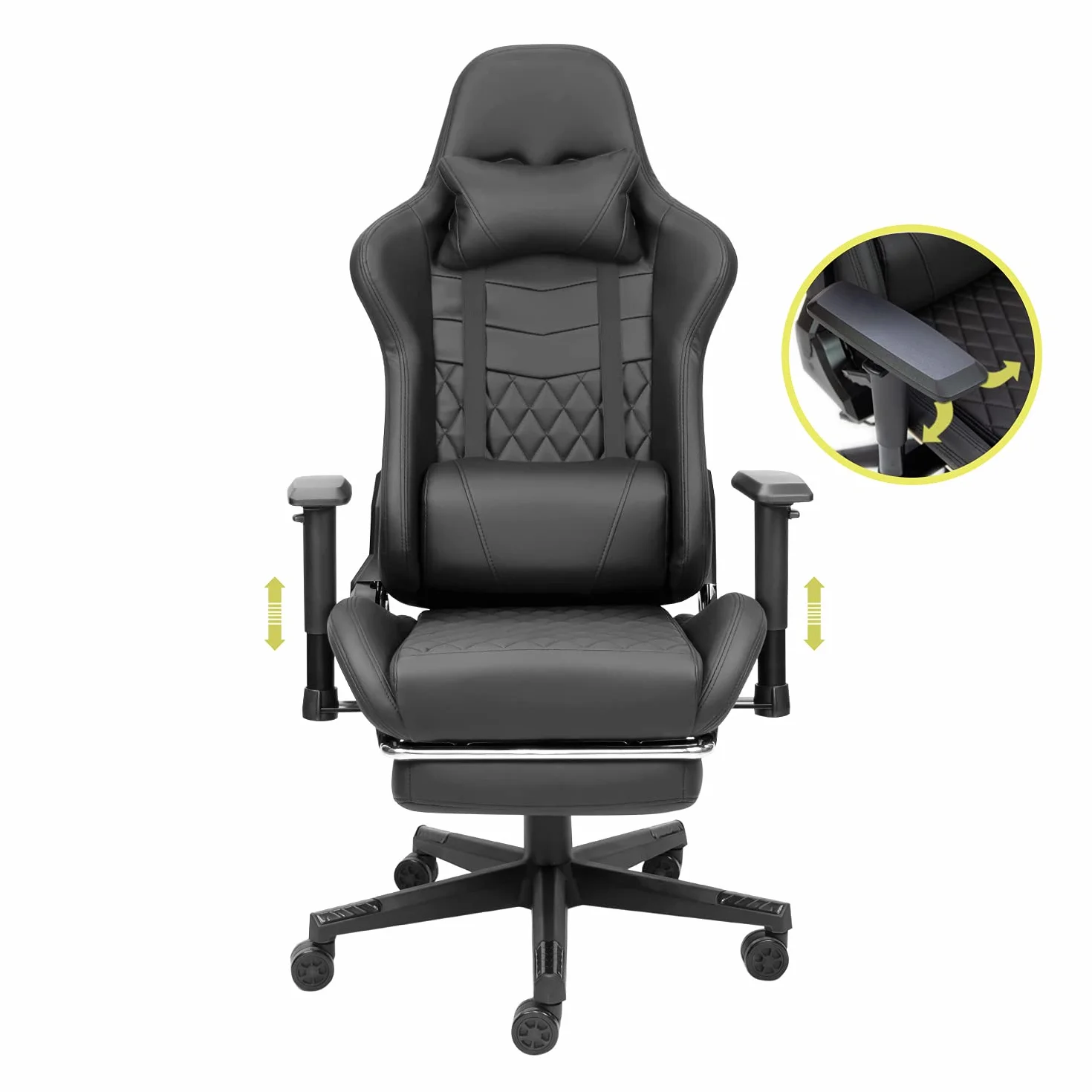 Silla Gaming de Ordenador Dark con Reposapiés y Asiento de Nylon Color Negro