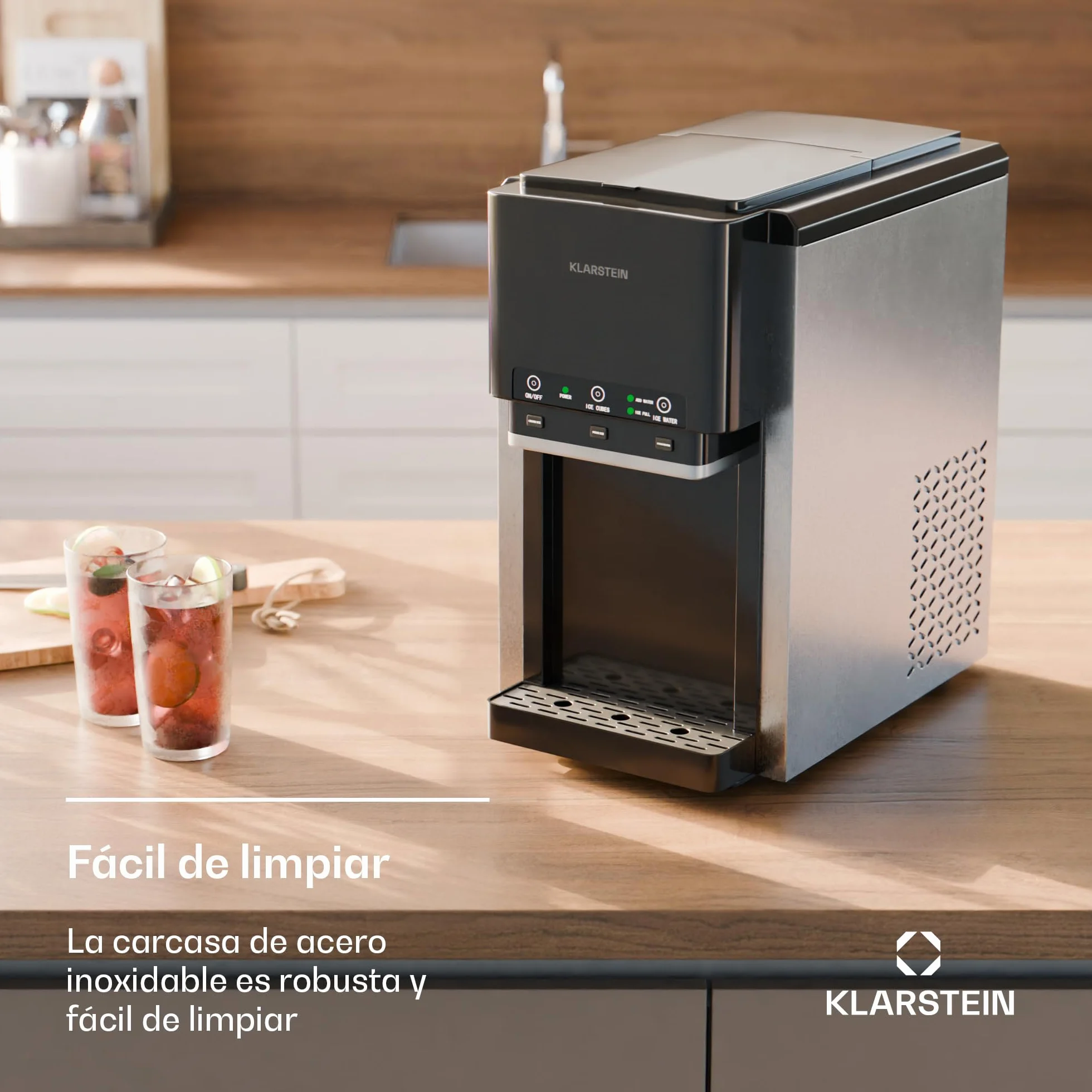 Klarstein ArcticBlend 3en1 máquina de hielo 20 kg/24h acero inoxidable negro