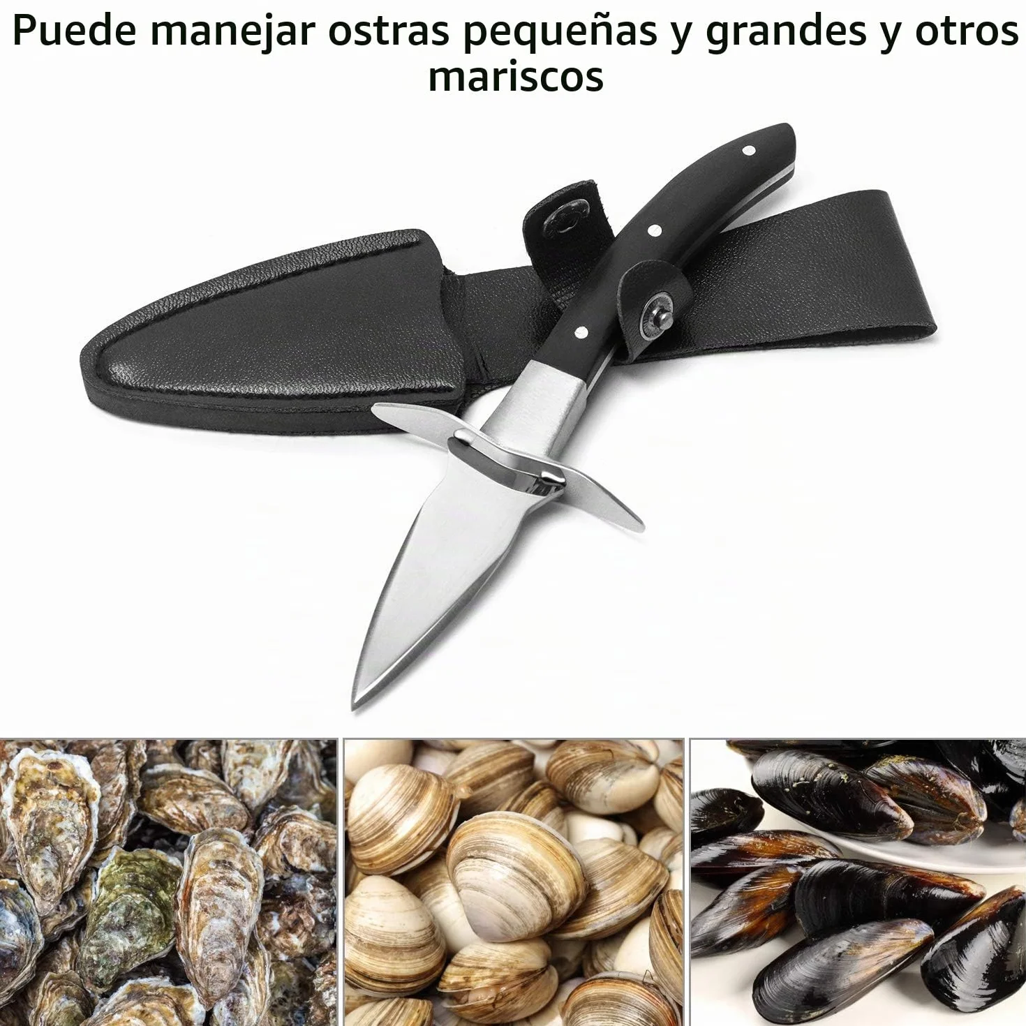 QWORK® Abridor de Ostras, Herramienta de Cocina para Abrir Ostras y Mariscos con Mango de Madera y Funda Protectora