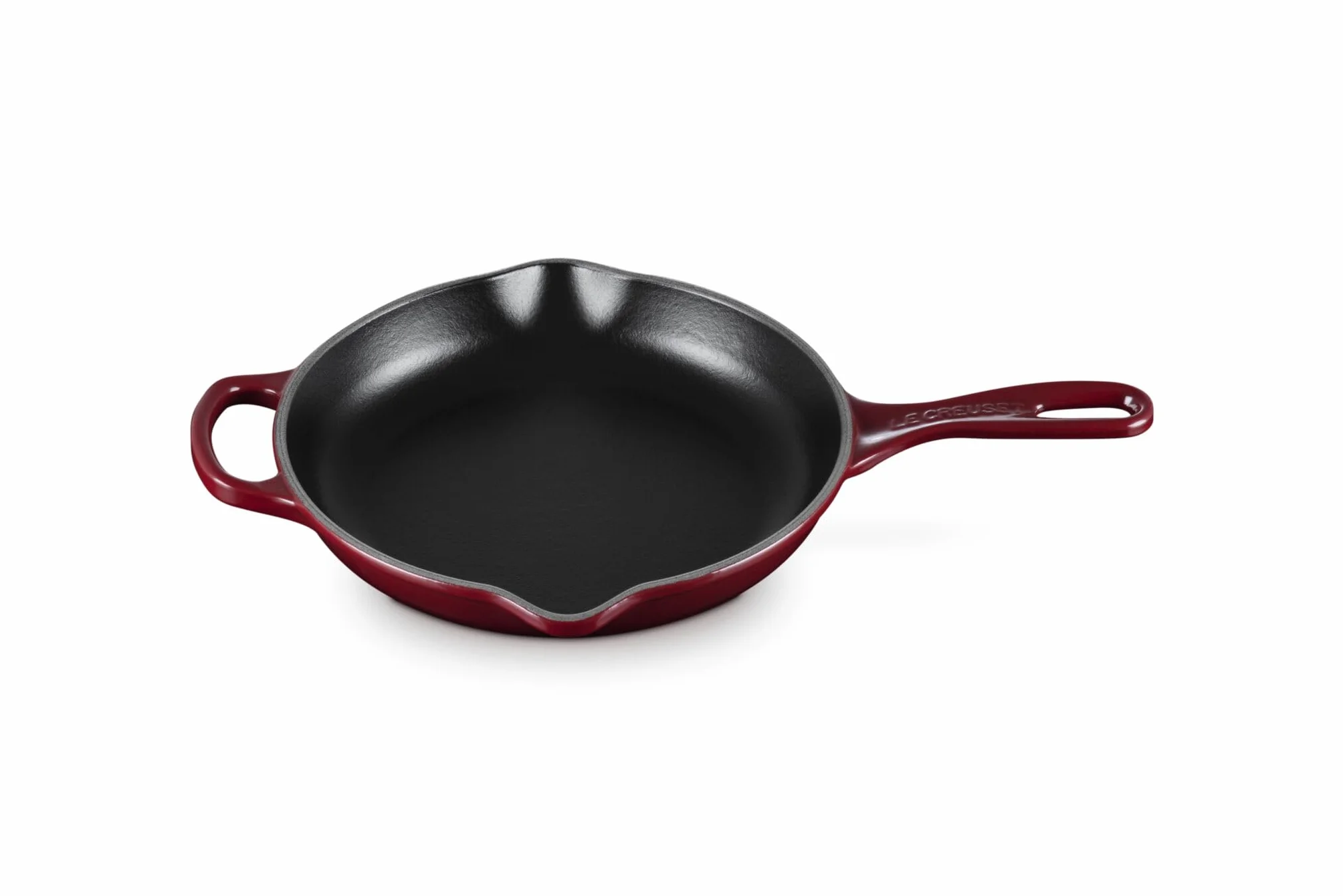 Le Creuset Signature 20182239490422 Sartén de hierro fundido esmaltado con mango auxiliar y dos labios de vertido, 23 cm, granate