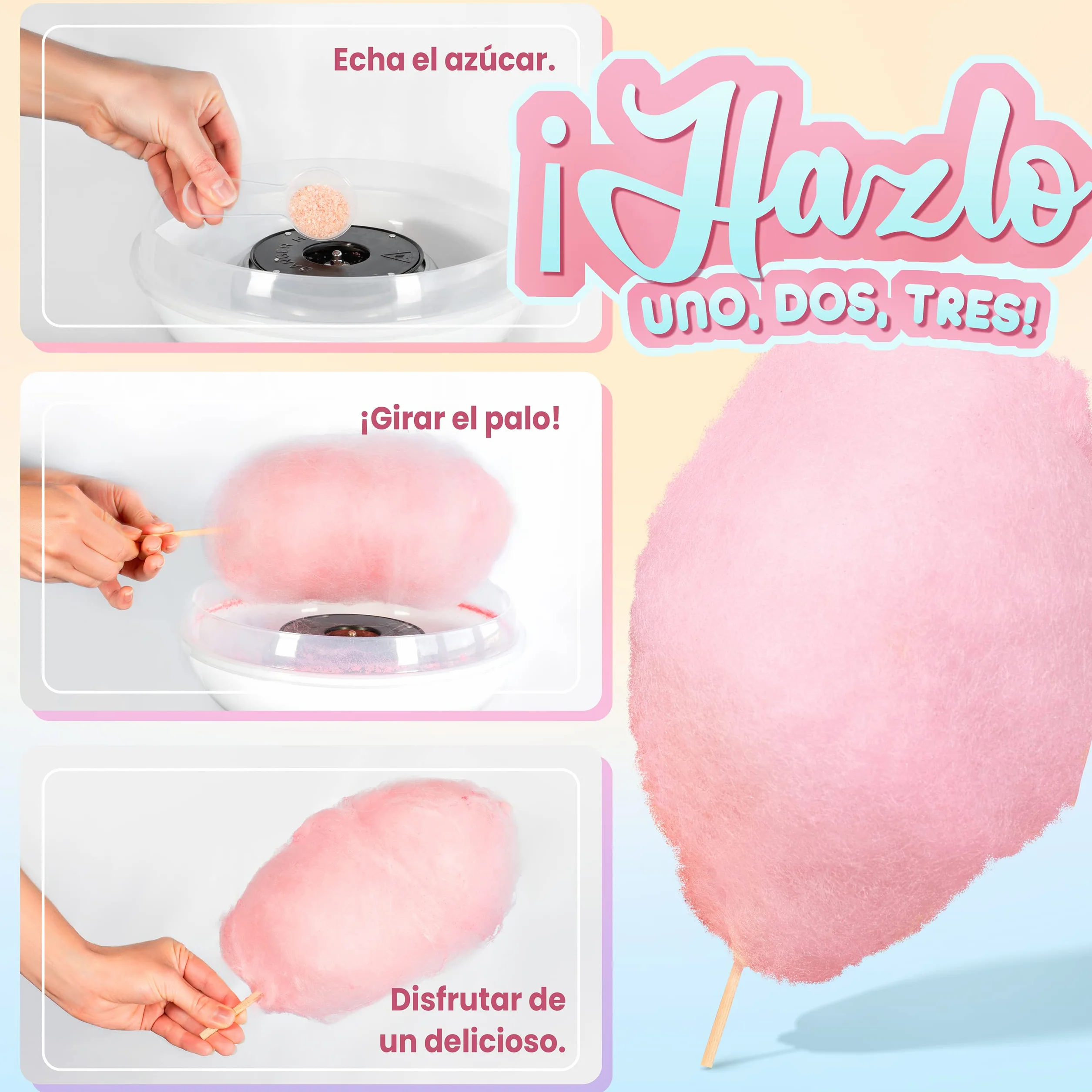GREENDOSO® Azúcar para Algodón de Azúcar 5x300gr Lote 5 Sabores Naturales 50 Palitos
