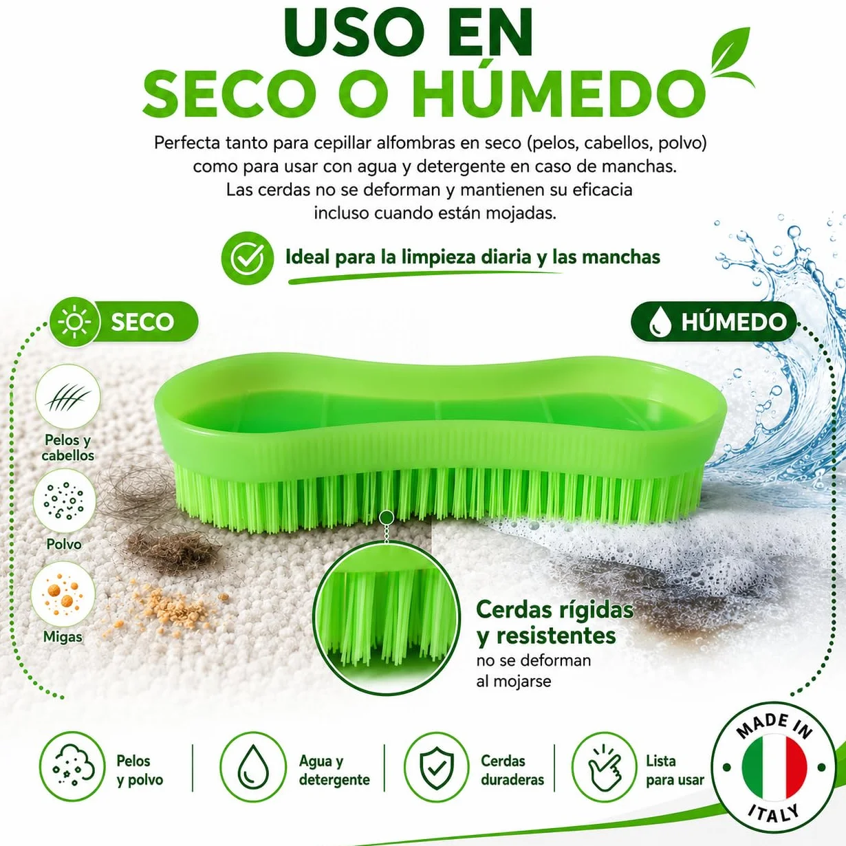 Cepillo para Alfombras Césped Artificial Superficies Textiles Cerdas Rígidas Plástico Diseño Ergonómico