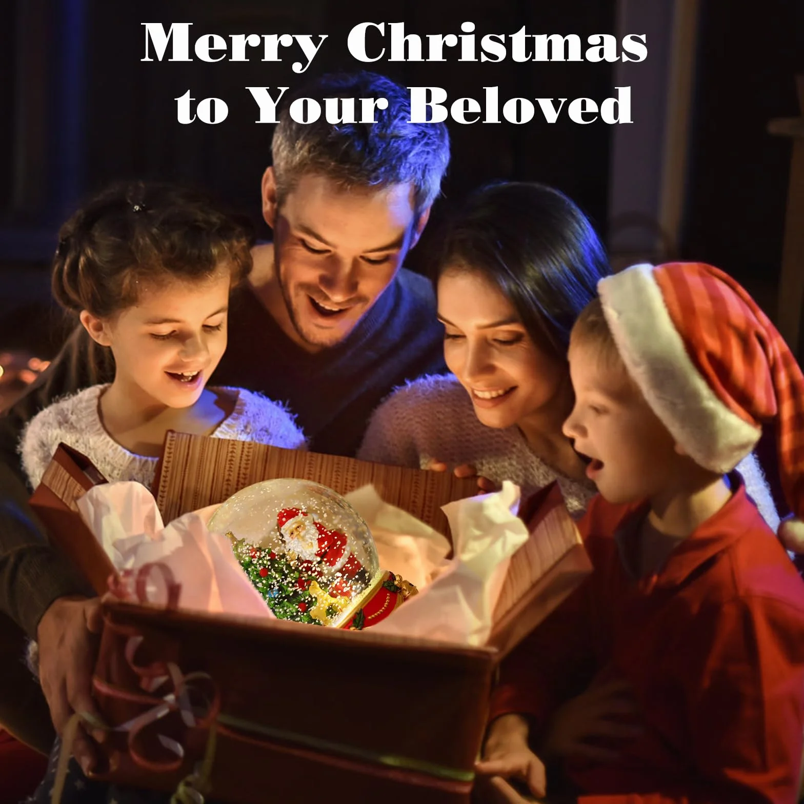 Lewondr Globo de Nieve Navideño, Globo de Cristal Alimentación por Pilas, Globo de Nieve Eléctrico de Papá Noel con Copos de Nieve y Luces, Decoración Navideña para el Hogar, Fiestas, Sobremesa, Rojo