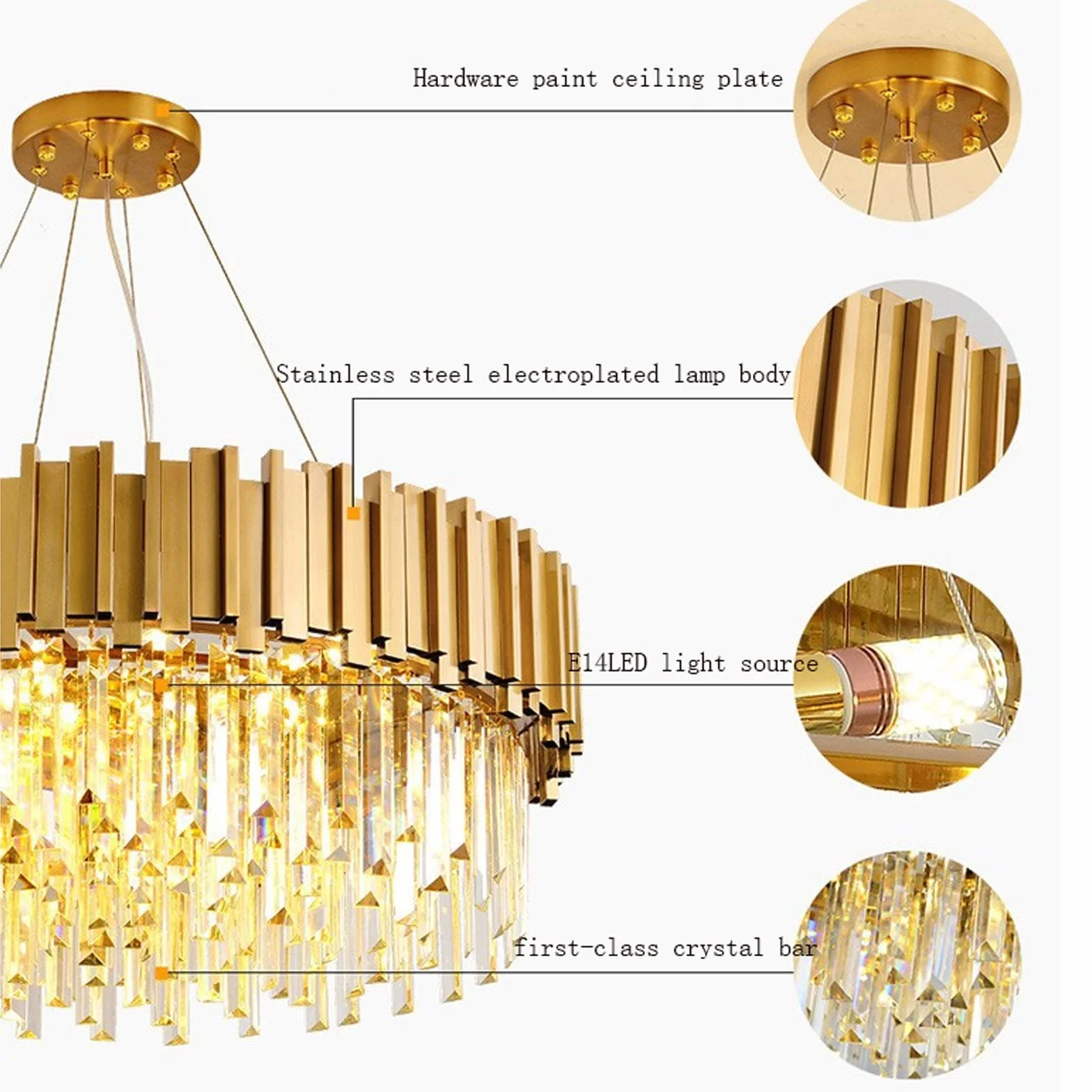Lámpara De Techo De Cristal De Lujo De Golden Round Moderna Lámpara De Techo De Lámpara Led/lámpara De Techo De Lámpara De Acero Inoxidable Ilumi(Size:80cm,Color:Luz Tricolor Regulable)