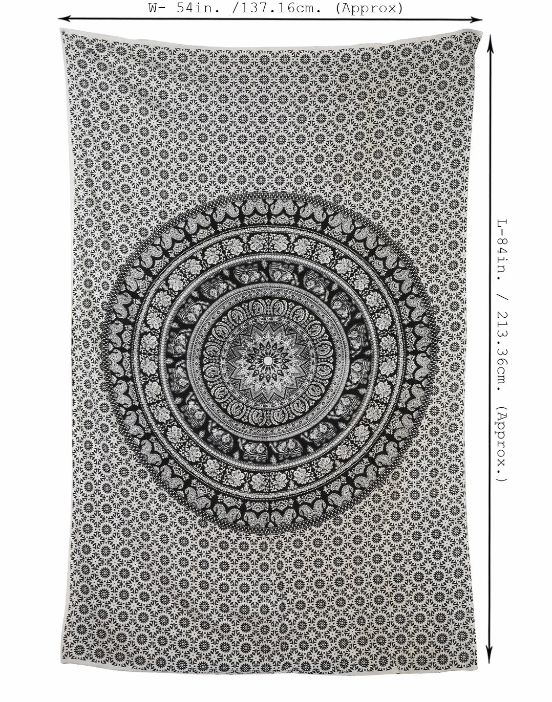 RAJRANG BRINGING RAJASTHAN TO YOU Tapiz de mandala para colgar en la pared, tapices de algodón decorativos en blanco y negro, 213 x 137 cm