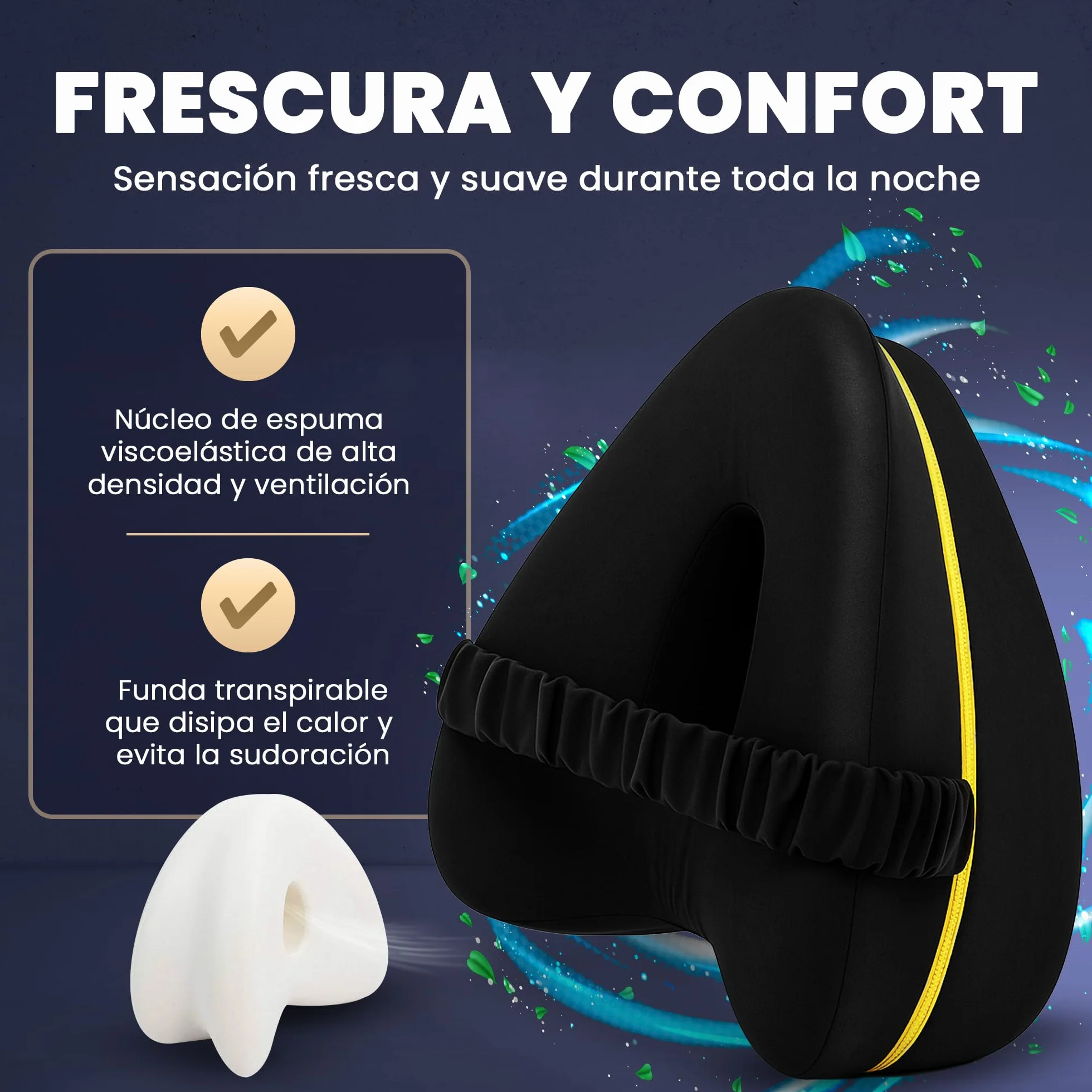 VASSL Almohada Piernas Dormir - Cojin para Dormir Entre Las Piernas con Espuma de Memoria - Soporte para el Tobillo y la Rodilla - Almohadilla para Dormir de Lado.