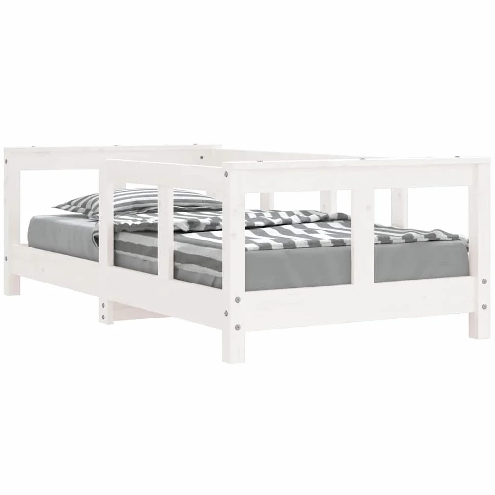 vidaXL Estructura de Cama para Niños, Somier Infantil con Cabecero, Marco de Cama, Mueble para Dormitorio, Madera de Pino Blanco 70x140 cm