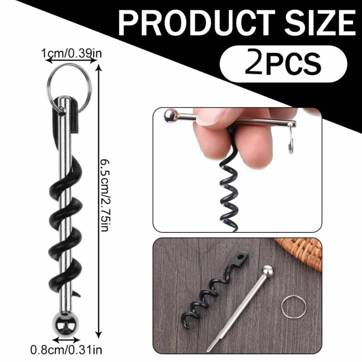 Sacacorchos Llavero,2 Pack Sacacorchos de Vino Llavero,Abridor de Botellas de Acero Inoxidable Portátil para Vino y Cerveza,Abrebotallas para Camareros,Picnic,Camping y Fiestas