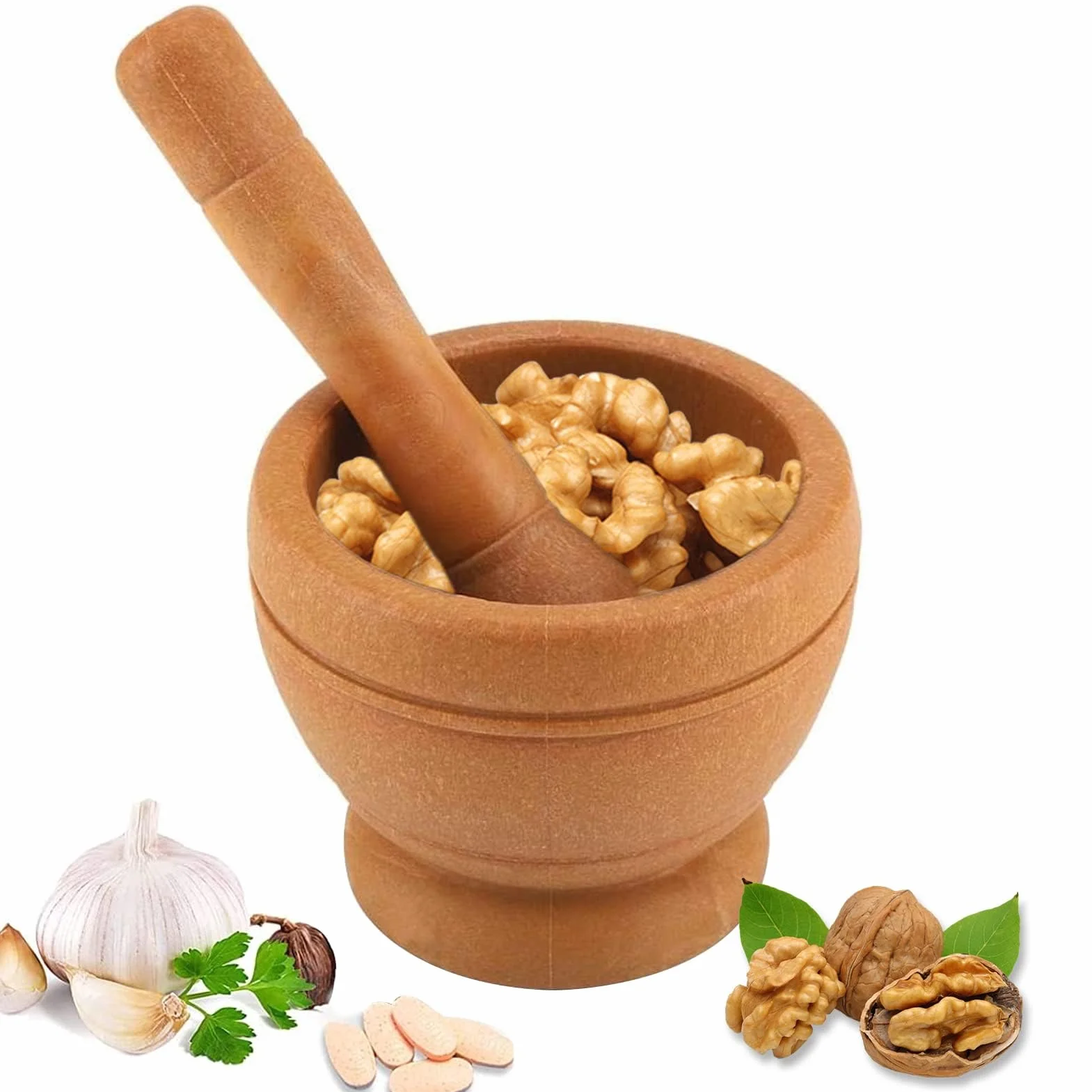 Mortero y maja de madera, mortero para especias, juego de morteros, mortero manual de cocina y maja para cocina