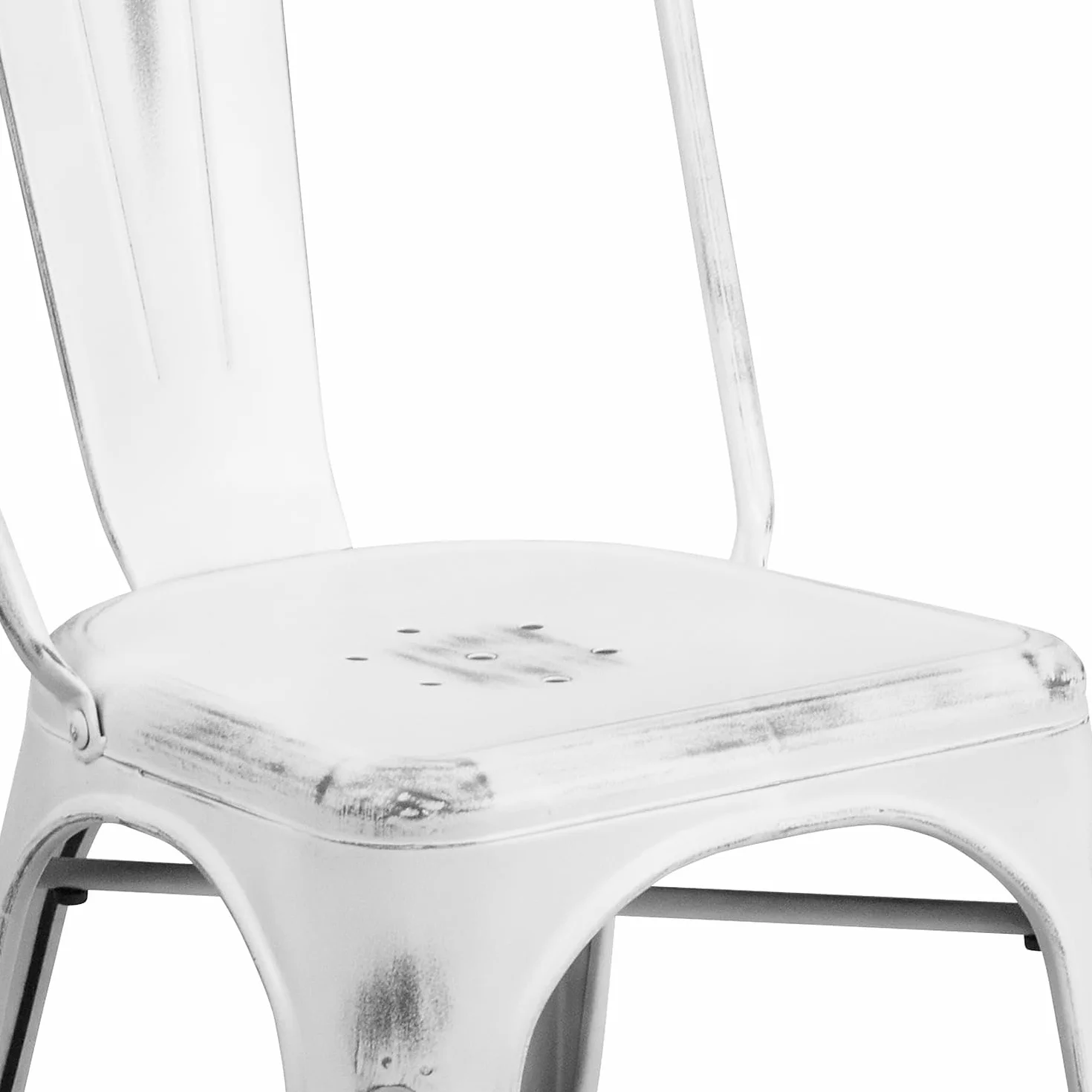 Flash Furniture Blake - Silla apilable de Metal Blanco Envejecido para Interiores y Exteriores, 4 Unidades