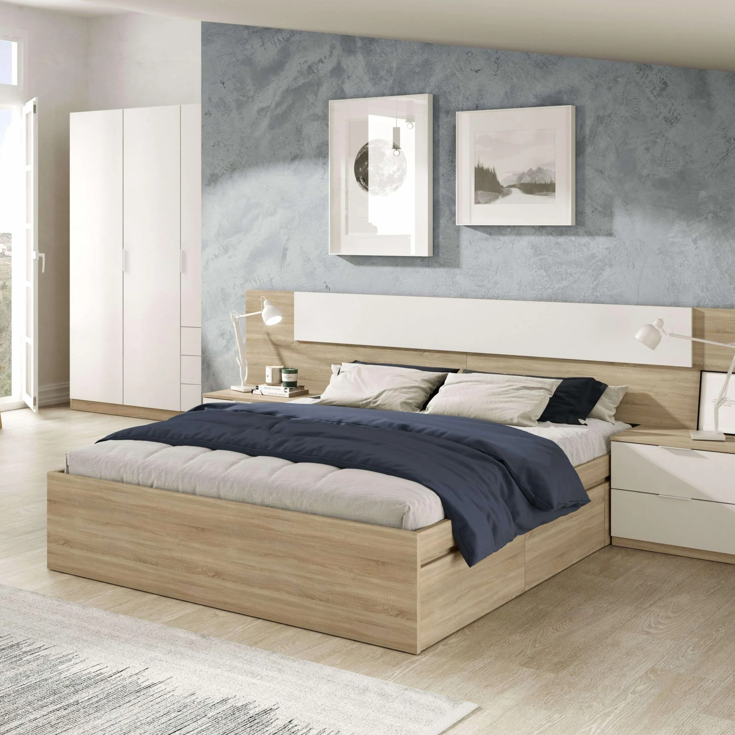 Miroytengo Cama de Matrimonio con 4 cajones Estilo Nórdico Color Roble Canadian 150x190 cm