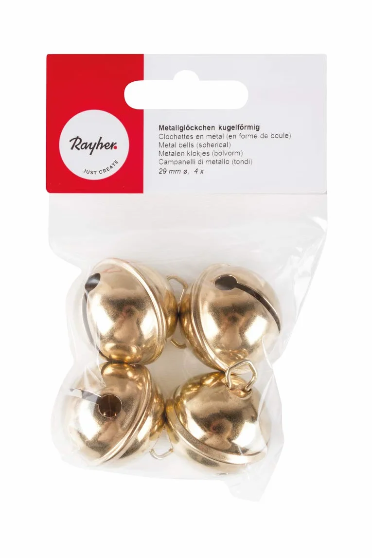 Rayher Cascabeles de metal dorado 29 mm para manualidades 4 ud