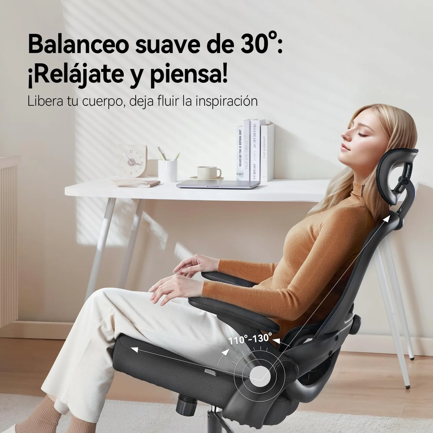 SIHOO M102C Silla ergonomica Escritorio, Silla de Oficina Grande y Alta con reposabrazos Plegables, Soporte Lumbar Ajustable Silla Escritorio, Silla Oficina ergonómica para Uso doméstico - Negro