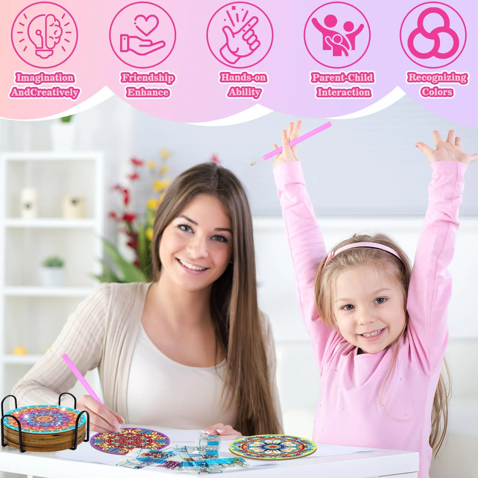 Posavasos con Soporte Antideslizantes Mandala Pintura Diamantes 10PCS Regalo Inauguración