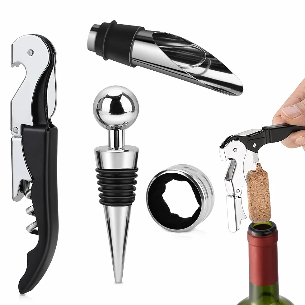 Abridor de Vino Sacacorchos Profesional Estuche Acero Inoxidable Kit Regalo 4 en 1