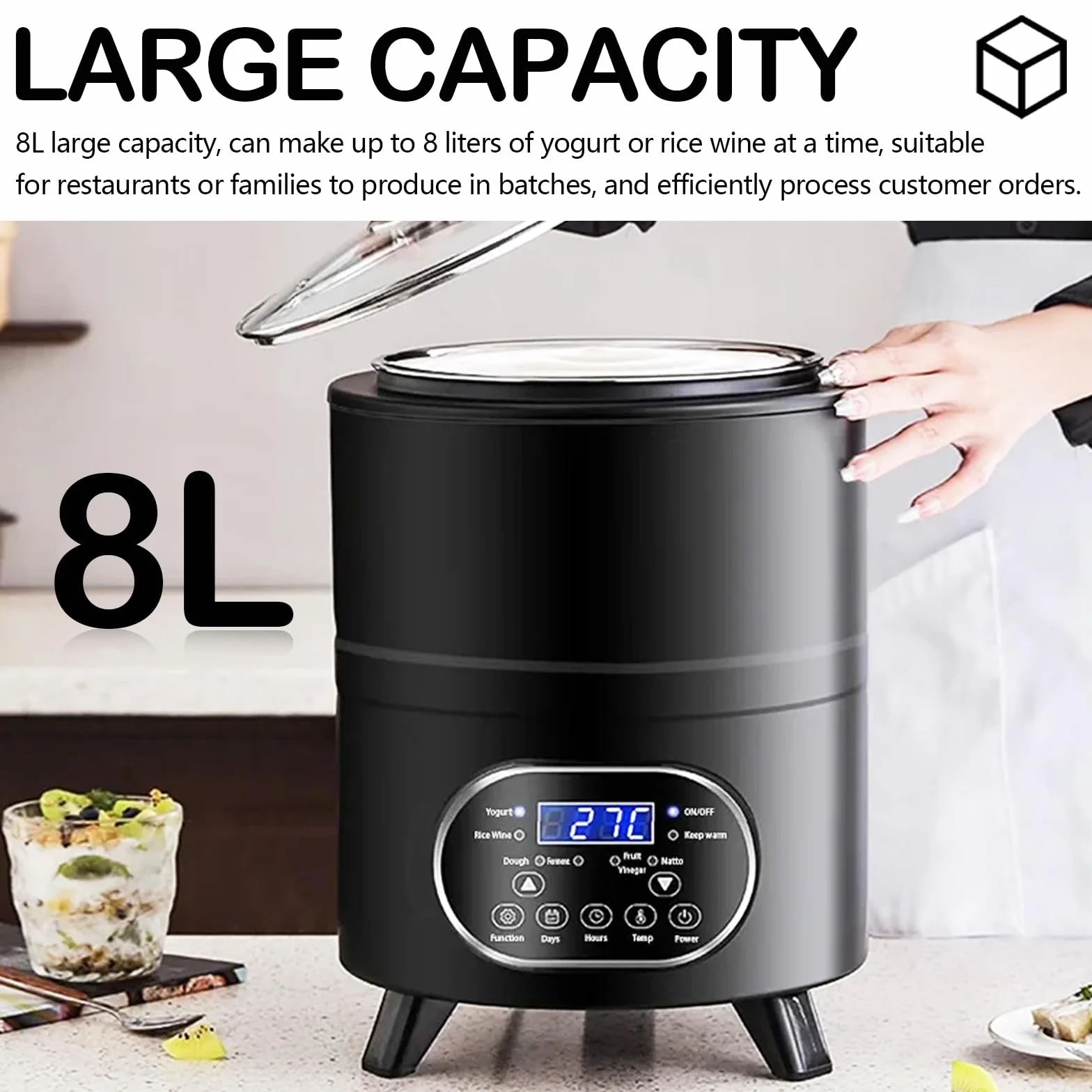 Aisny Yogurtera, Multifuncional Máquina de Yogur de 8 litros con Gran Capacidad y Pantalla de Tiempo Yogurt Maker para la Producción de Yogur en Grandes Cantidades