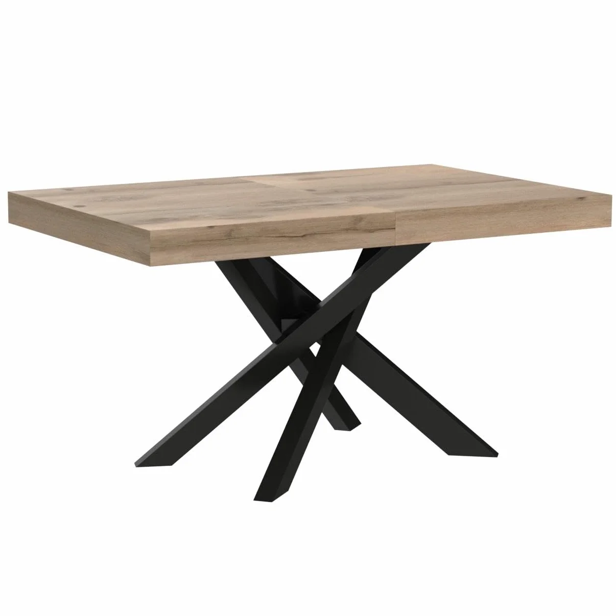 MOBILI FIVER, Mesa Extensible Emma 140(220) x90 cm, Color Madera rústica con Patas Cruzadas Negras, para 6-10 Personas, Mesa Extensible de Comedor, Mesa Cocina, Salon, Made In Italy
