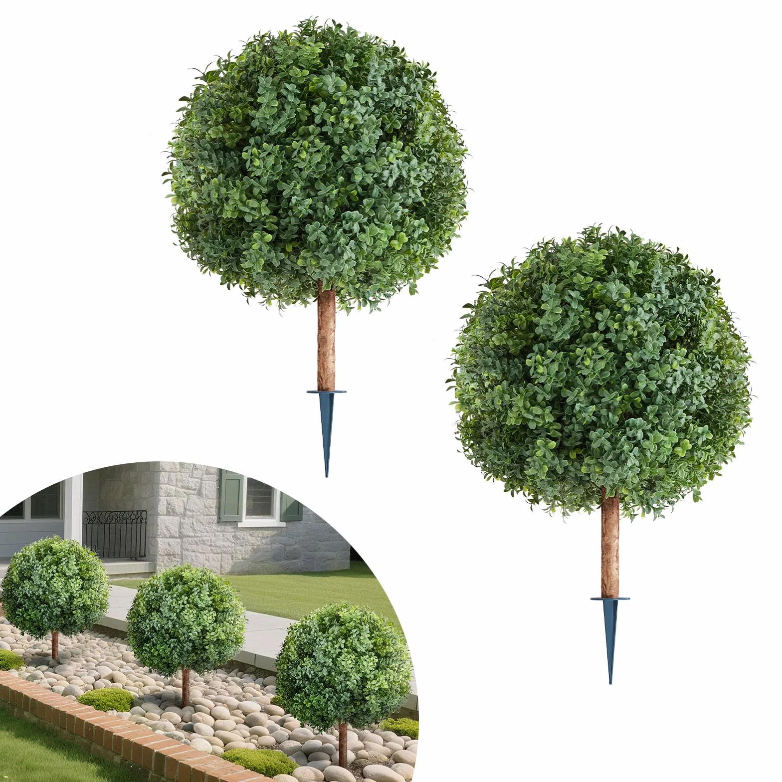 VEVOR Topiario Artificial de Boj con Estaca, Planta Decorativa, para Porche, Exterior e Interior, Patio, Jardín, Balcón y Patio Trasero, Resistente a la Intemperie, 400 x 400 x 686 mm, 2 uds,