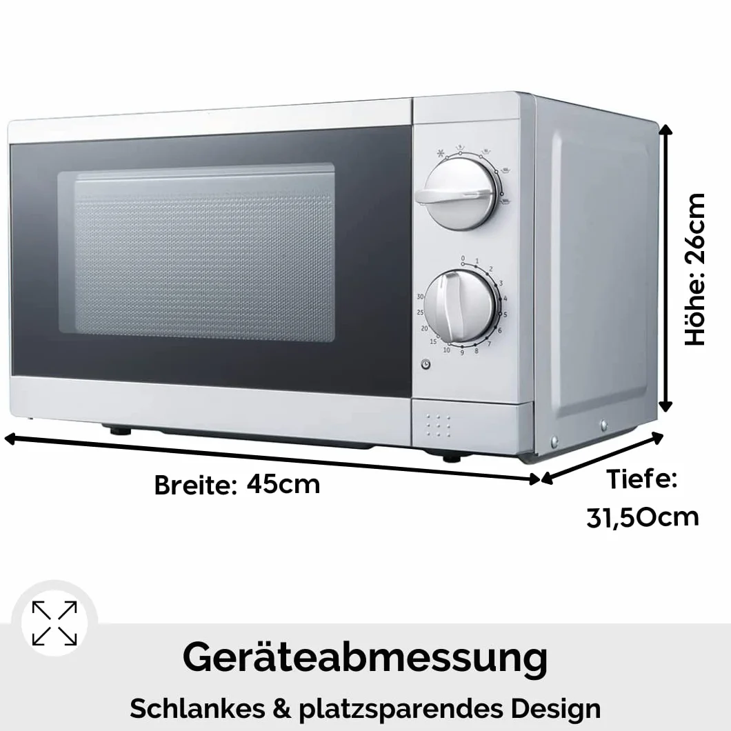 PKM MW700-17UB2 Stand Mikrowelle, 700 W, unterbaufähig, 17L Volumen, Drehteller, Auftaufunktion, silber