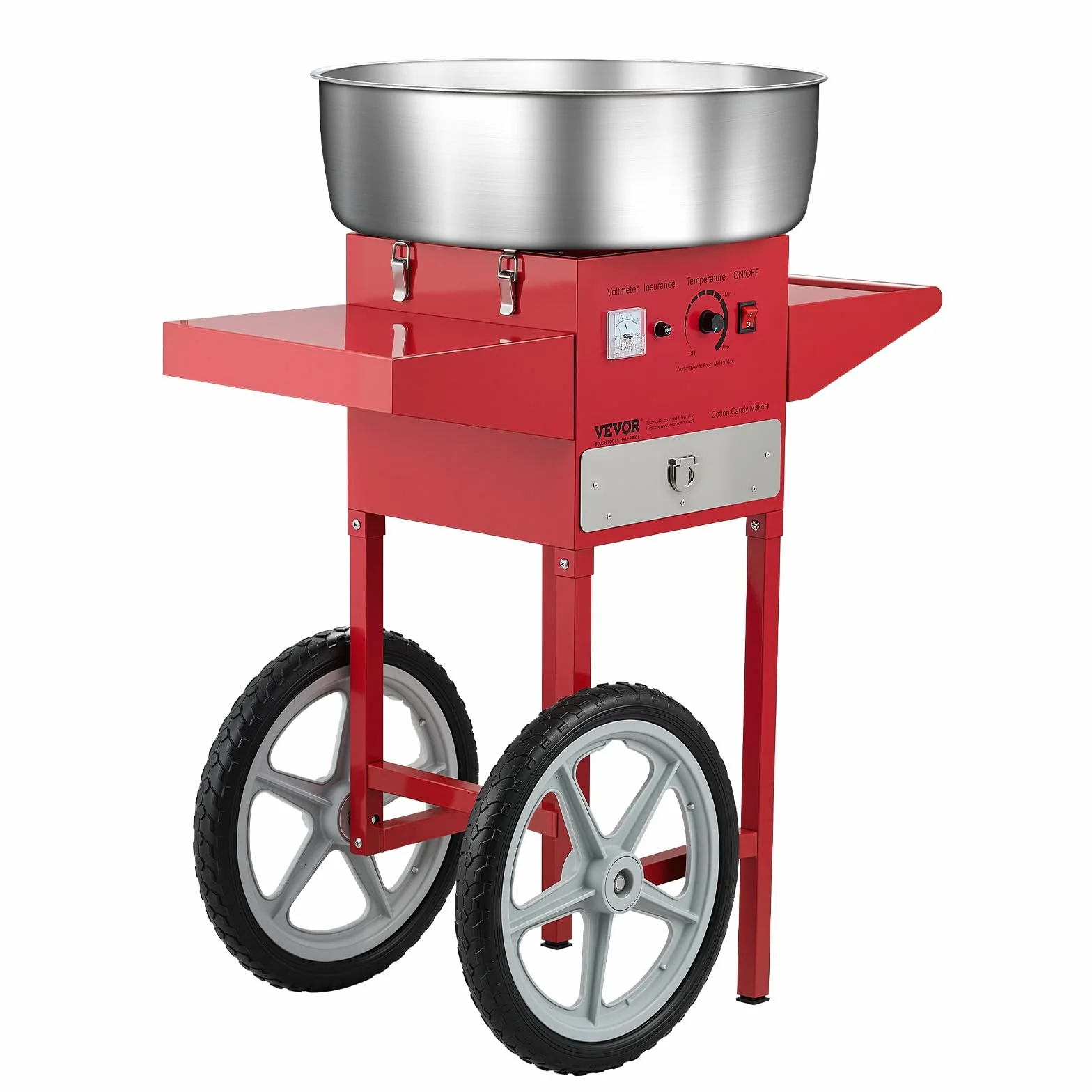 VEVOR Máquina Eléctrica de Algodón de Azúcar con Carro, 1000 W, con Recipiente de Acero Inoxidable de 52 cm, con Cuchara, para Hogar, Cumpleaños, Fiestas Familiares, Rojo, 819 x 520 x 855 mm