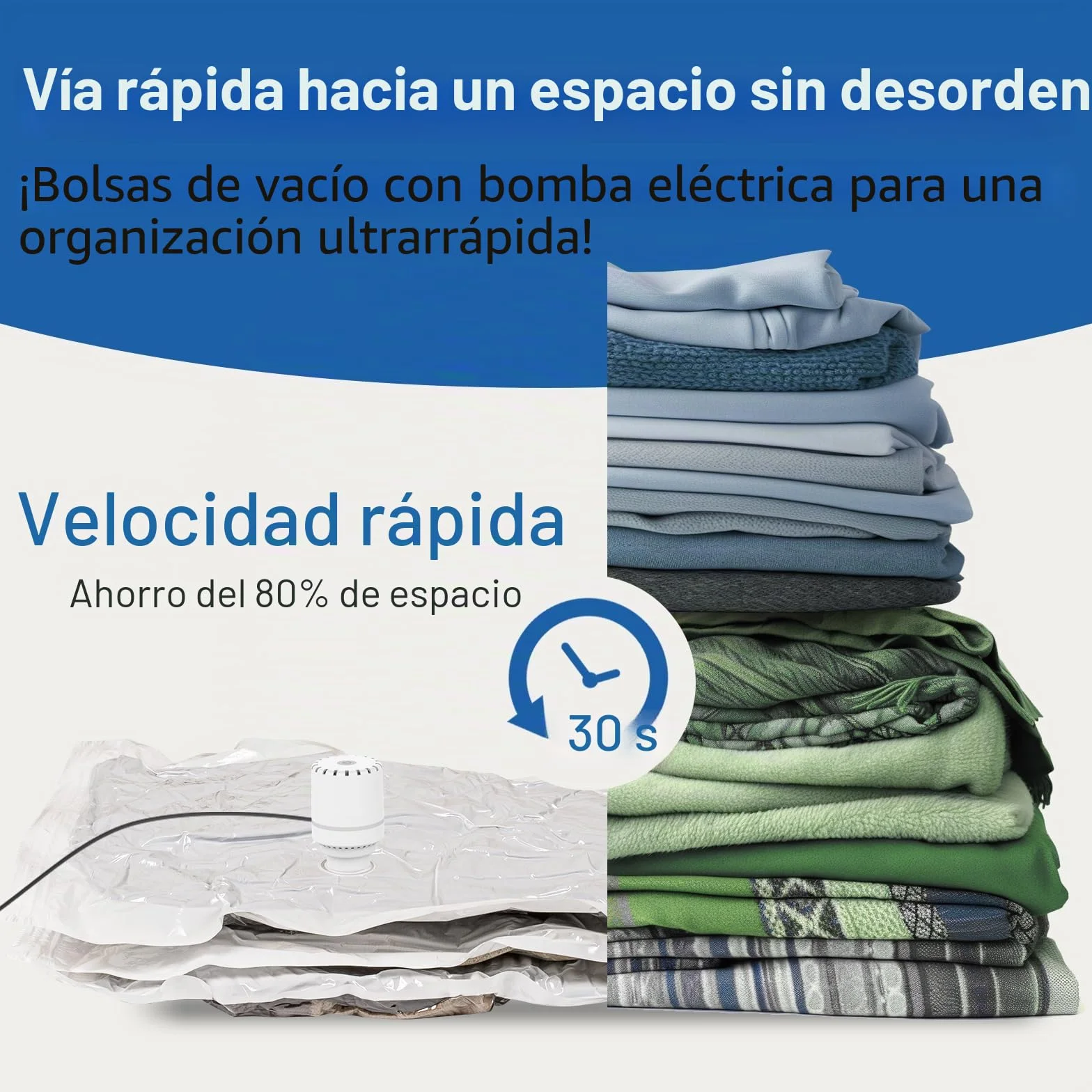 Bolsa Vacio Ropa con Bomba Electrica 8 Bolsas Reutilizables Almacenamiento Temporada Viaje