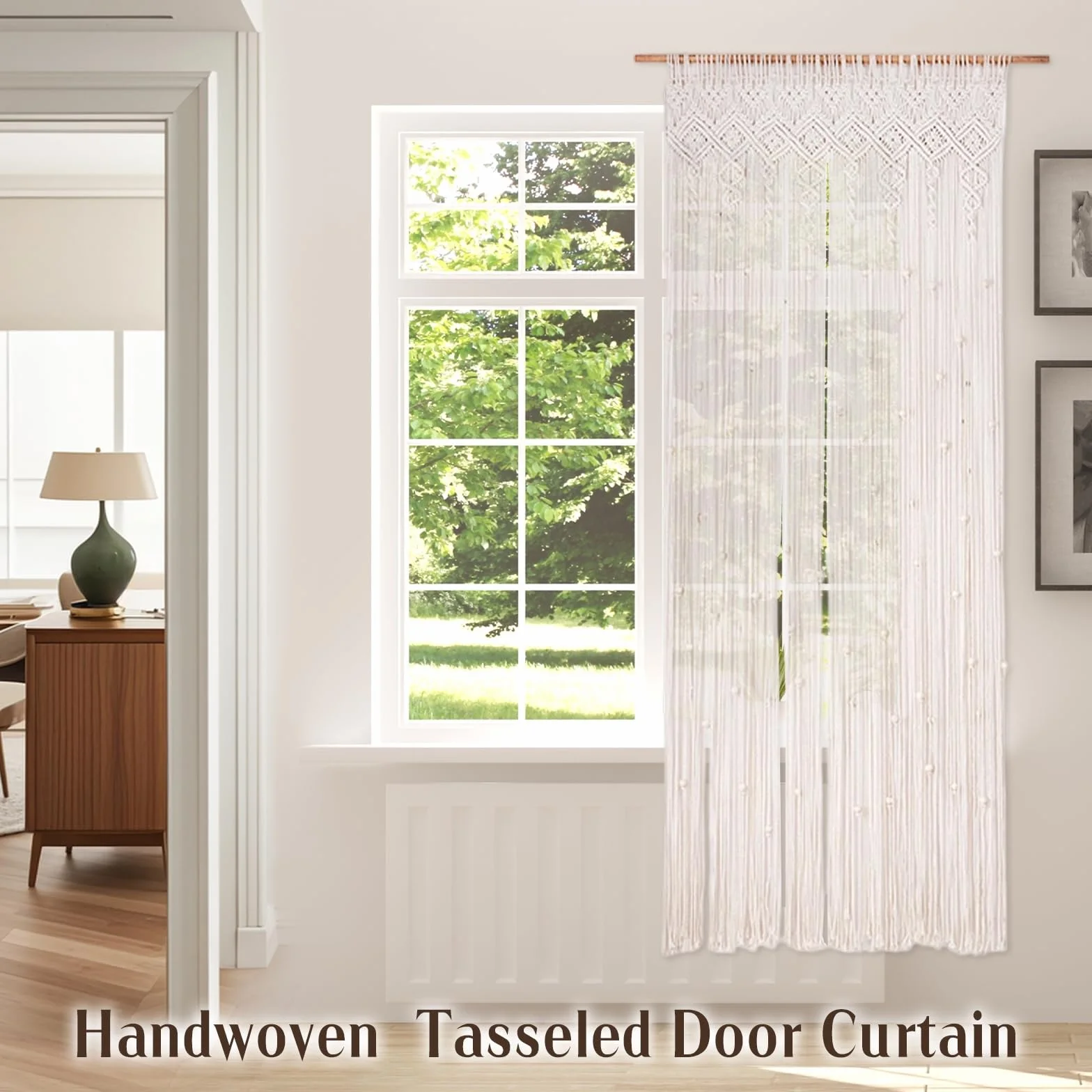 OUGPIU Cortina Bohemia de Macramé,90x200cm Cortina para Colgar en la Pared,Tapiz Puerta Ventana Divisor Armario Decoración Pared,Cortinas Tejidas a Mano Para Arco de Boda,Sala de Estar,Habitación