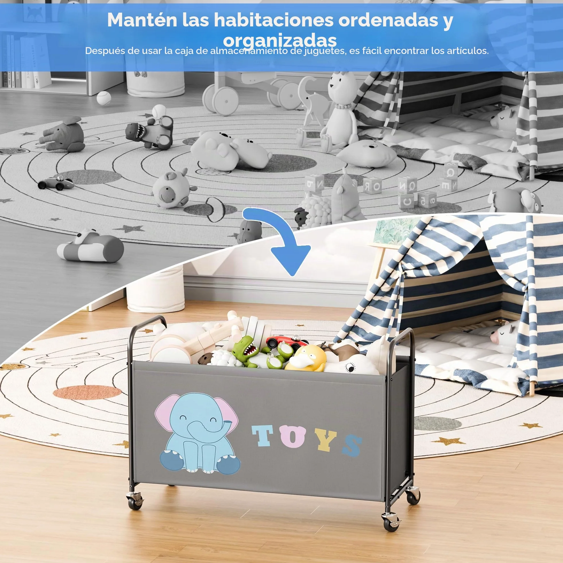 GRANNY SAYS Juguetero con ruedas 135L organizador de juguetes extra grande caja contenedor Gris