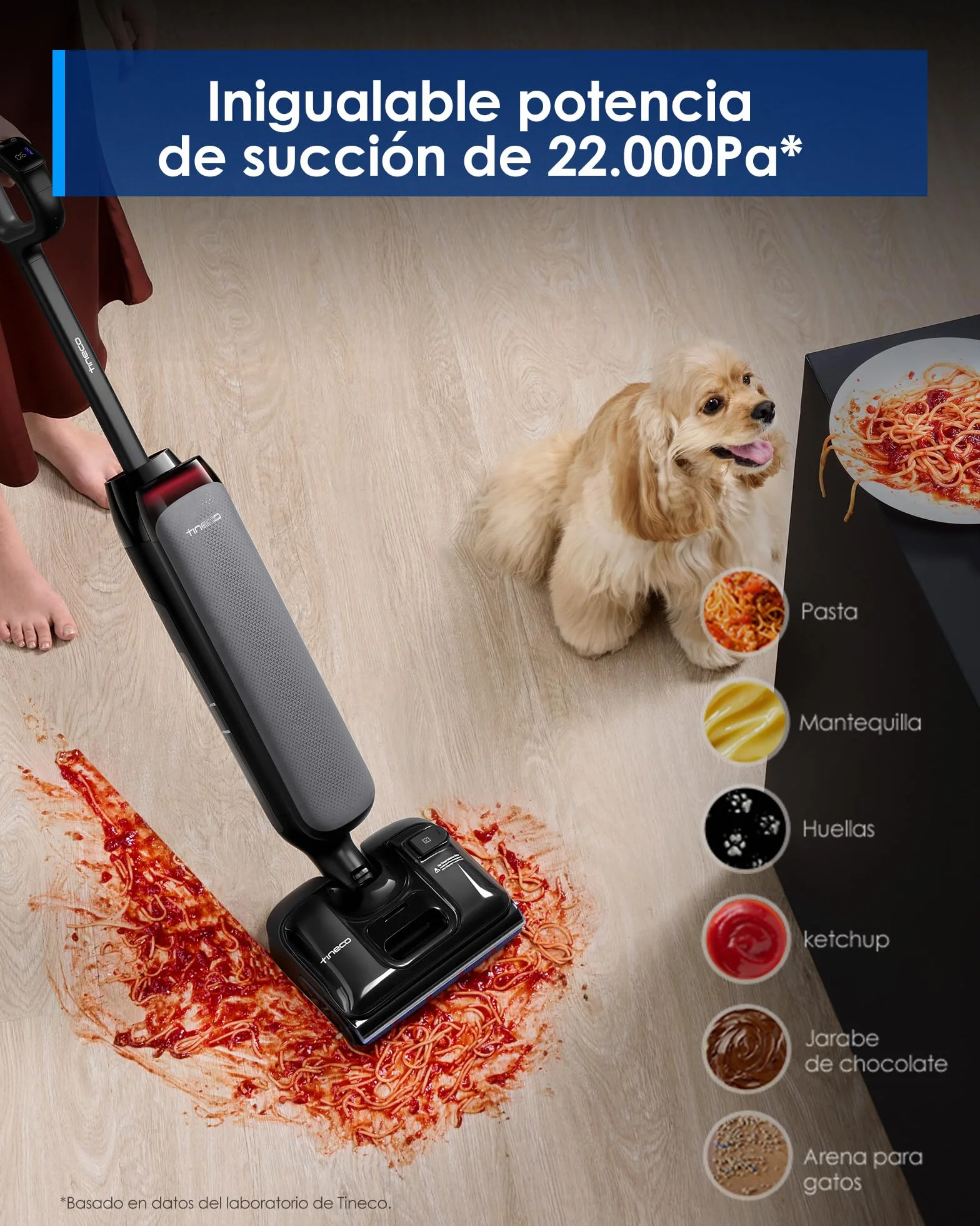 Tineco Floor One S7 Artist Aspiradora en seco y húmedo, Succión de 22 kPa, Diseño antienredos DualBlock - Secado rápido a 85 °C - 50 min de autonomía - Limpieza de Bordes por Ambos Lados