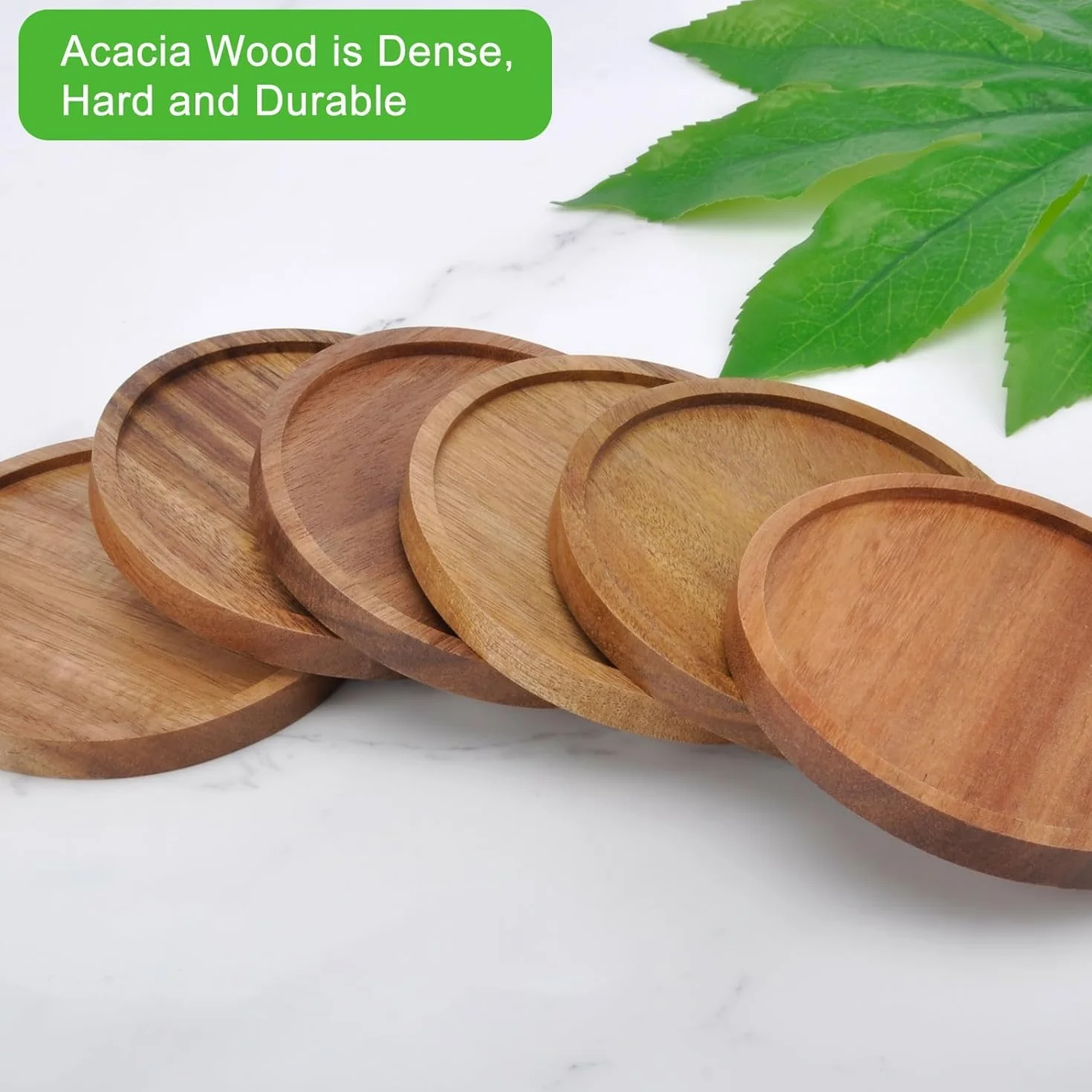 Posavasos de Madera Redonda para Vasos, Juego de 6 con Soporte, Protección de Mesa para Cualquier Tipo de Mesa