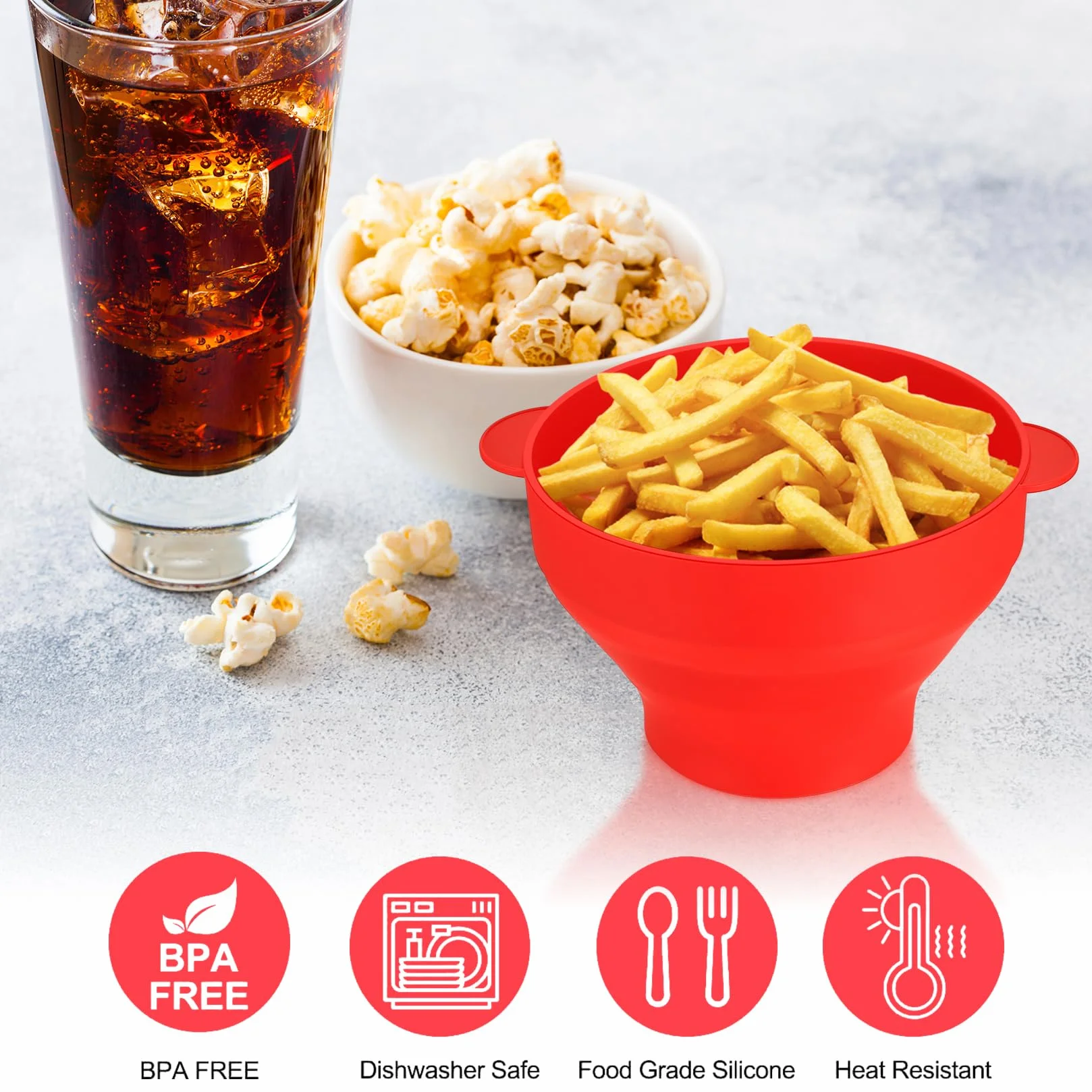 Popcorn para Microondas, Popcorn Maker Plegable de Silicona, Tazón con Tapa, Libre de BPA, Palomitas Popper sin Aceite