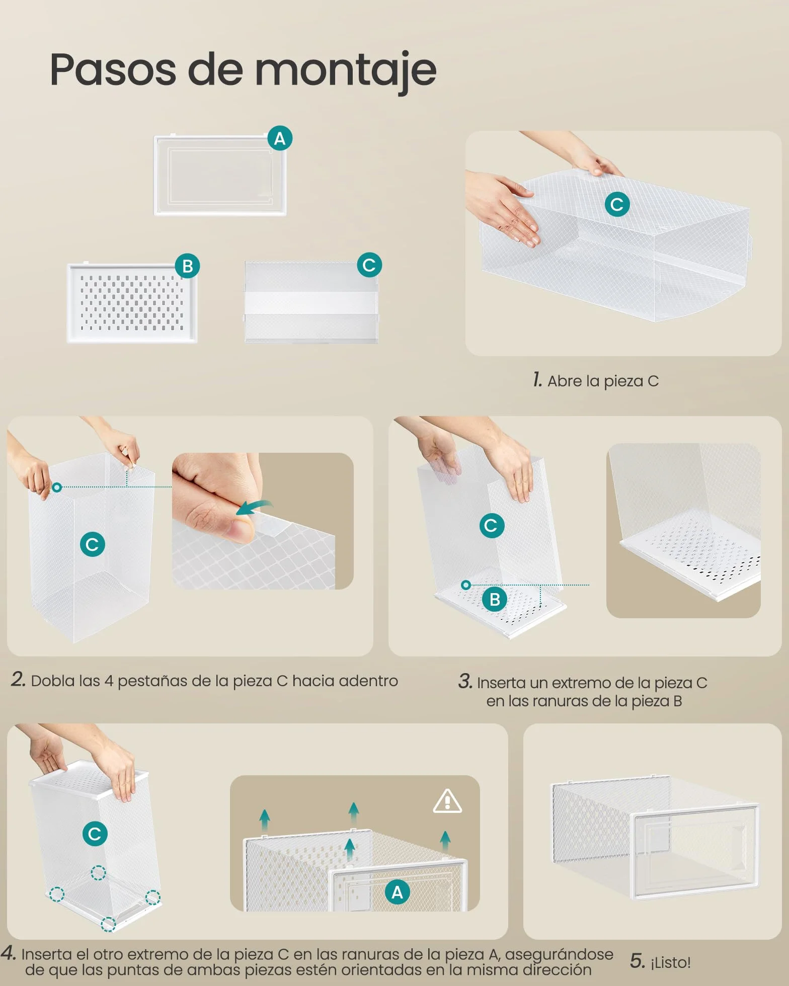 SONGMICS Cajas de Zapatos de Plástico Plegables Apilables Juego de 12 Transparente Blanco