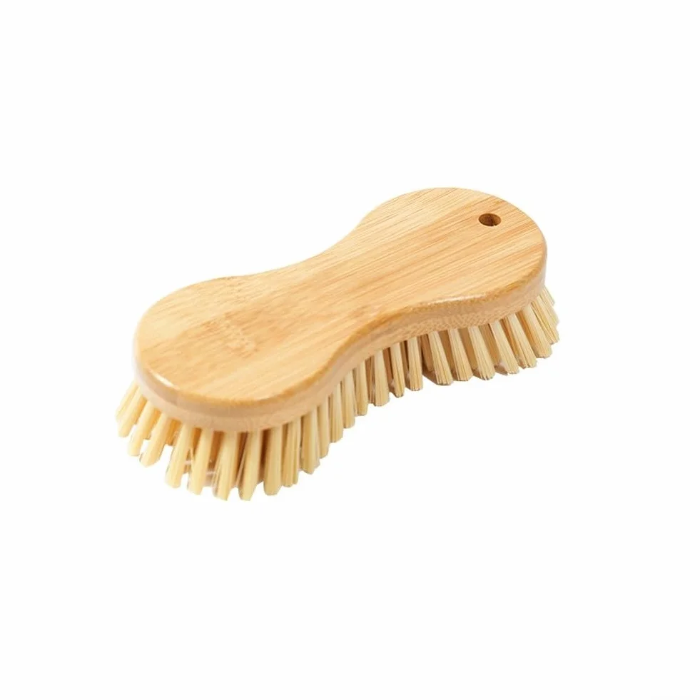 Juego de cepillos de lavandería con mango de madera natural y cerdas de PET para una limpieza suave pero profunda de zapatos de tela y superficies del hogar (E)