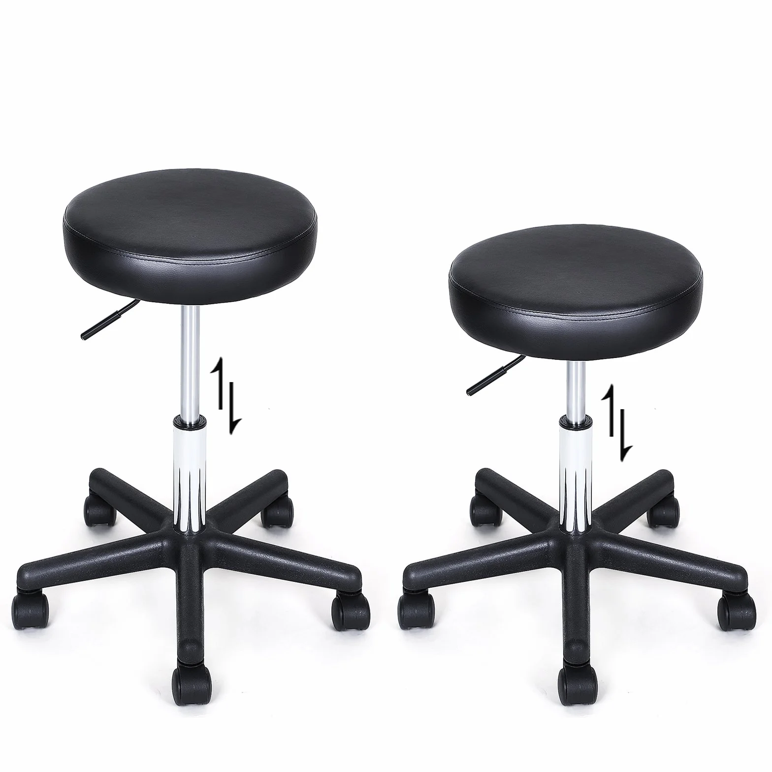 SONGMICS Taburete Giratorio Sobre Ruedas Regulable 46-58 cm Asiento Cuero Sintético Negro LJB61B