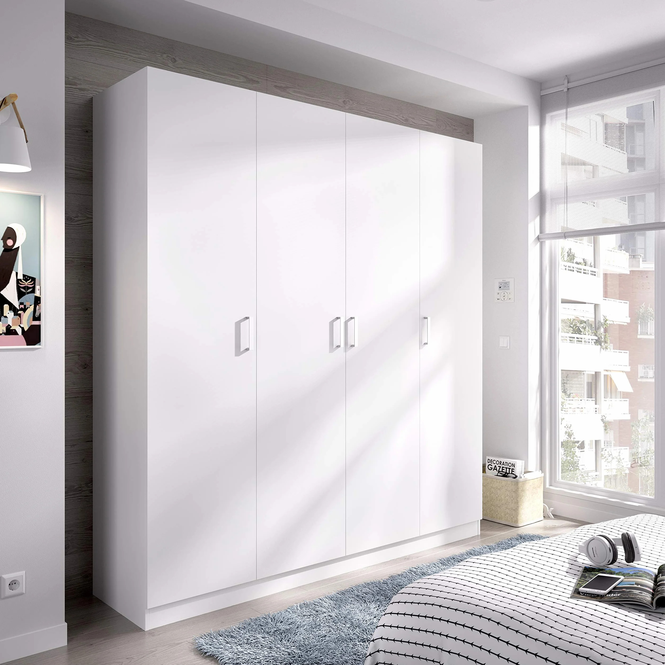 Mobelcenter - Armario 4 Puertas Maxi - Armario Matrimonio 215 cm de Altura - Color Blanco - Ancho: 200 cm x Fondo: 52 cm x Alto: 215 cm - (1202)