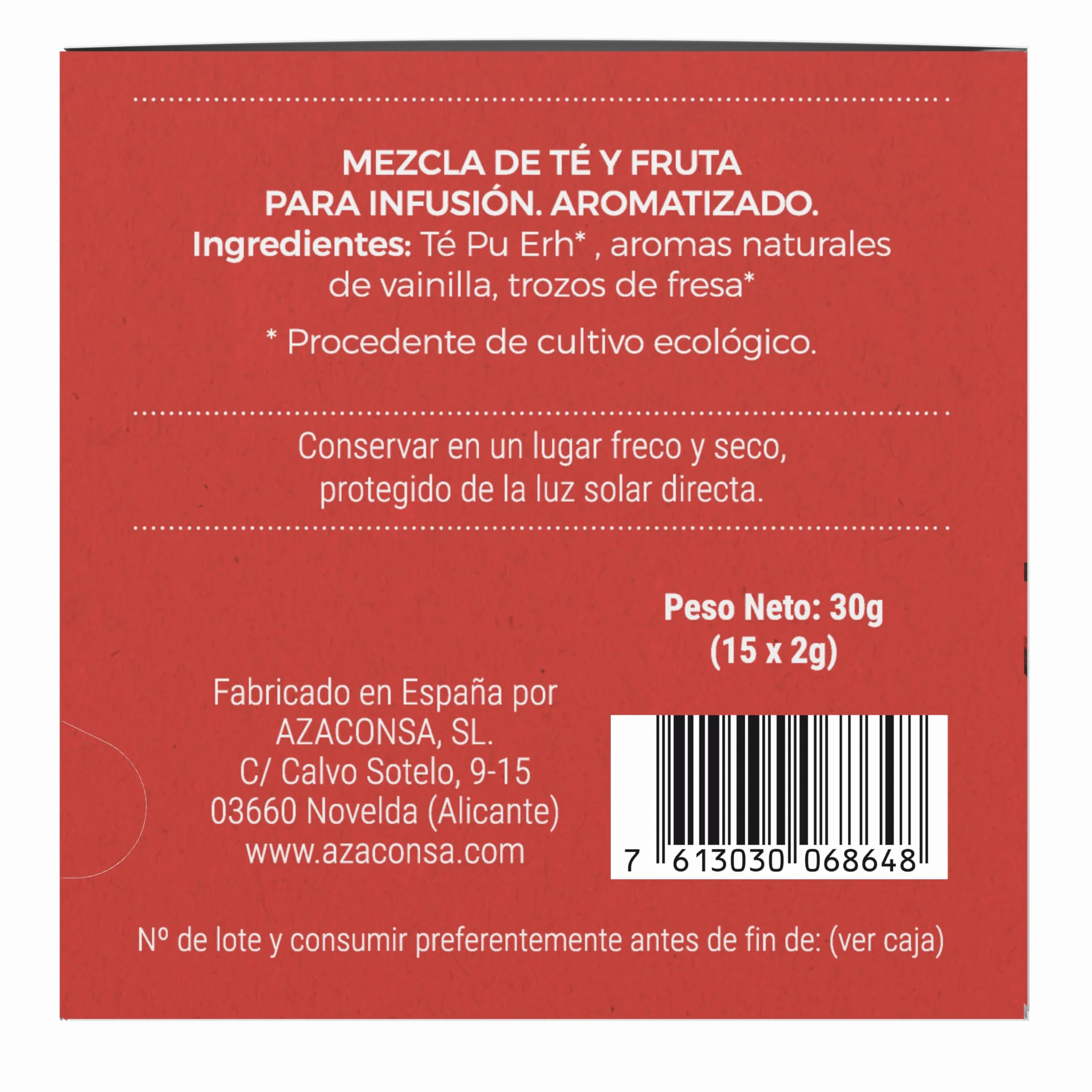 Moment Tea Té Pu Erh Fresa-Vainilla Ecológico estuche 15 pirámides 2g