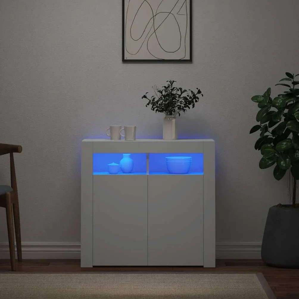 vidaXL Aparador con Luces LED Entrada Acento Pasillo Vestíbulo Recibidor Auxiliar Decoración Hogar Casa Escritorio Mueble Blanco 80x35x75 cm