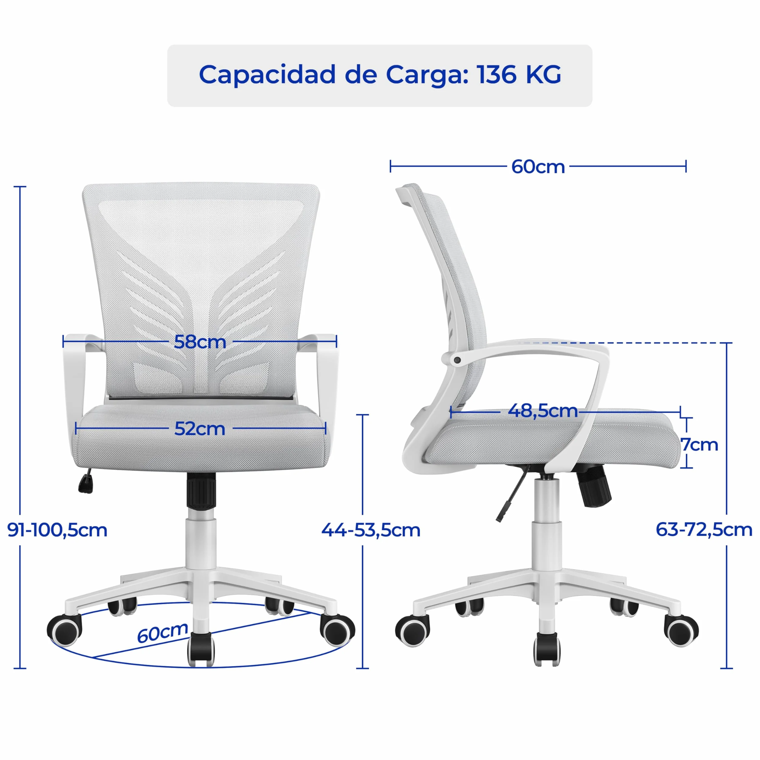 Yaheetech Silla de Oficina con Función de Inclinación, Soporte Lumbar, Carga Máxima 136kg, Gris Claro, Juego de 2