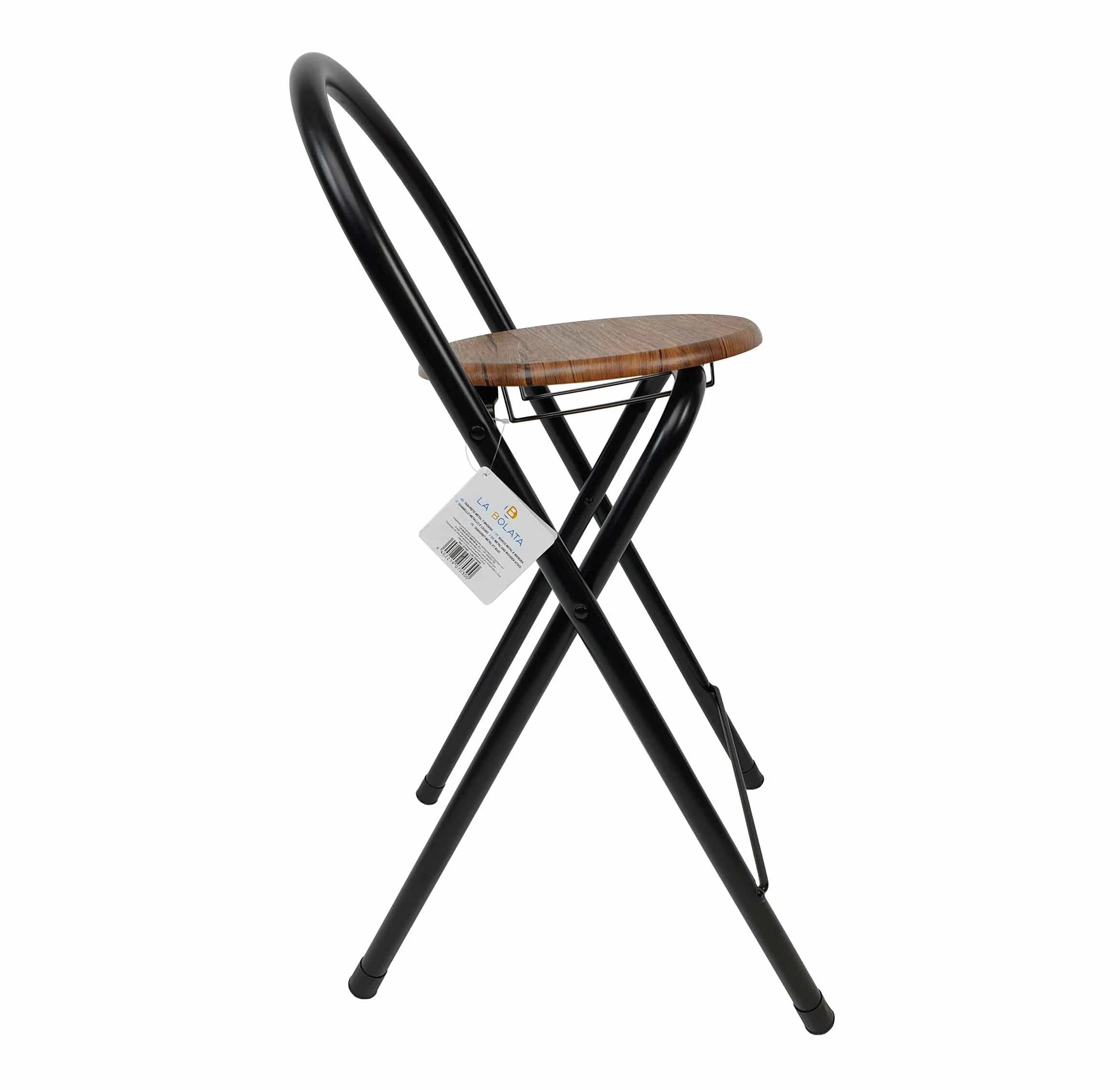 THE SECRET HOME - Taburete Plegable de Cocina - Asiento Plegable de Metal y Madera - Taburete Apto para Interior y Exterior (Alto: 80 cm x Largo: 40 cm - Madera Oscura/Negro)