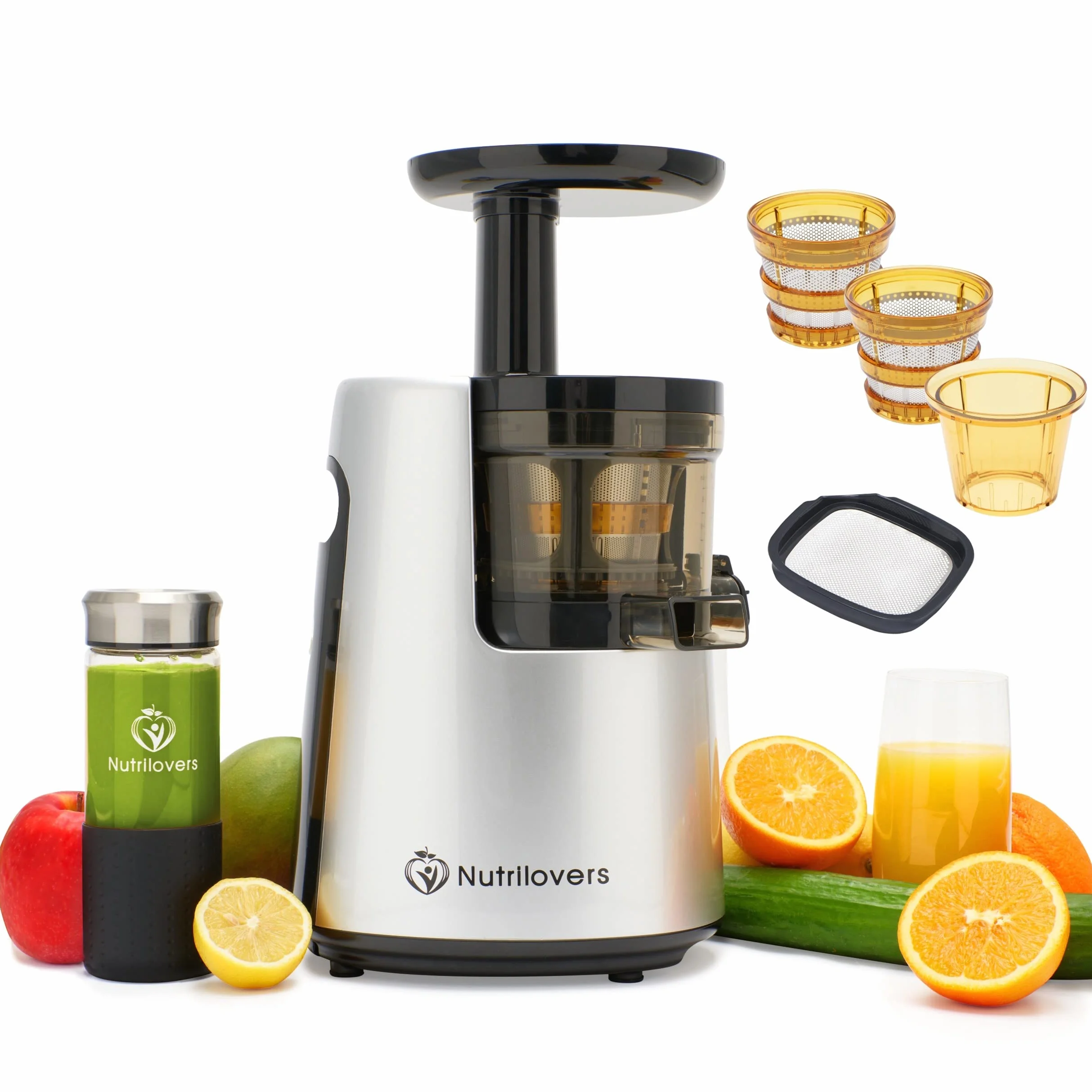 *NUEVO* NUTRI-PRESS NO.1 Exprimidor lento de 3 coladores para zumos, batidos y frutas heladas - Muy silencioso y 100% libre de BPA - Exprimidor eléctrico de frutas, verduras y apio