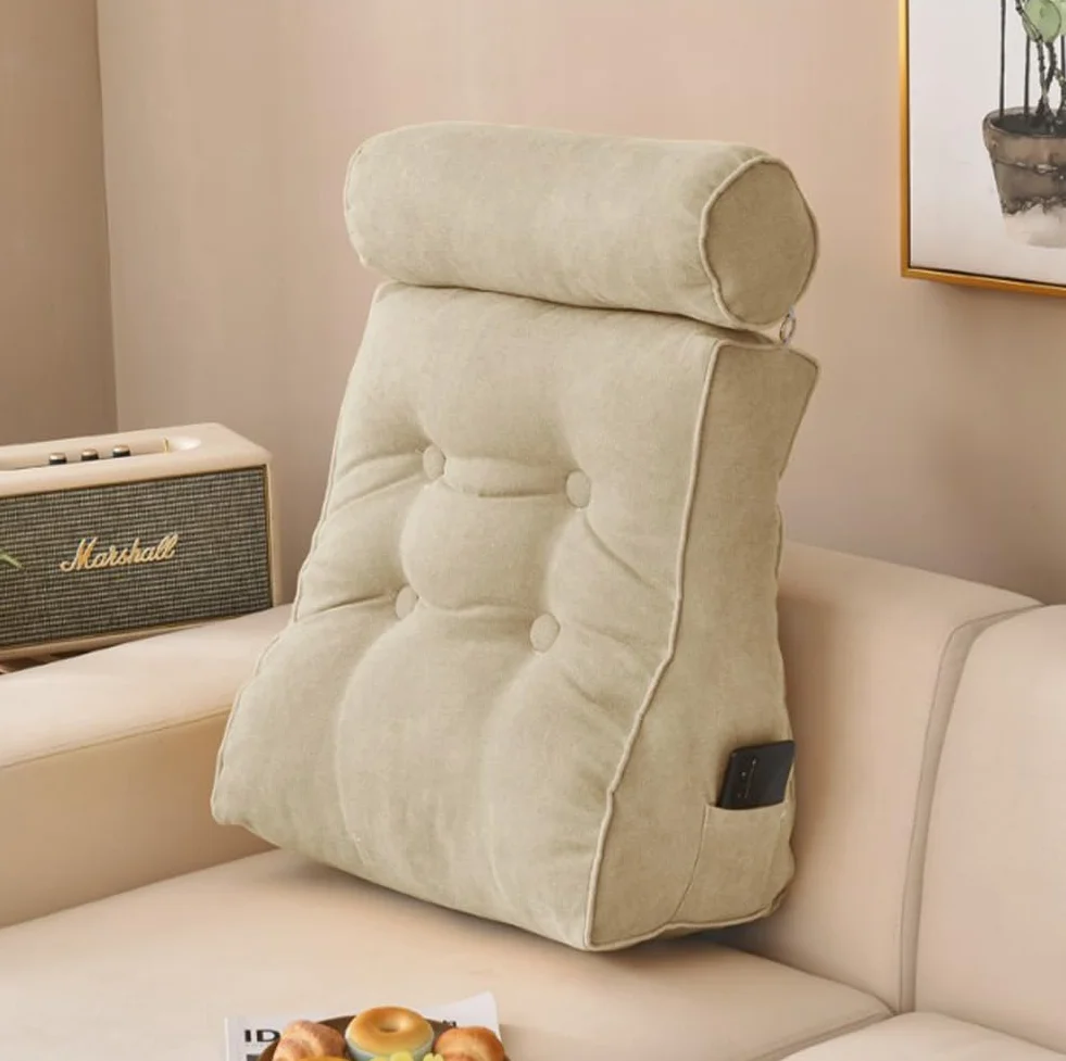 Almohada de respaldo para sofá cama con soporte de cuello desmontable, respaldo de posicionamiento para silla de oficina con funda de cojín lavable, 45 x 50 x 25 cm (70 x 50 x 25 cm, café claro)
