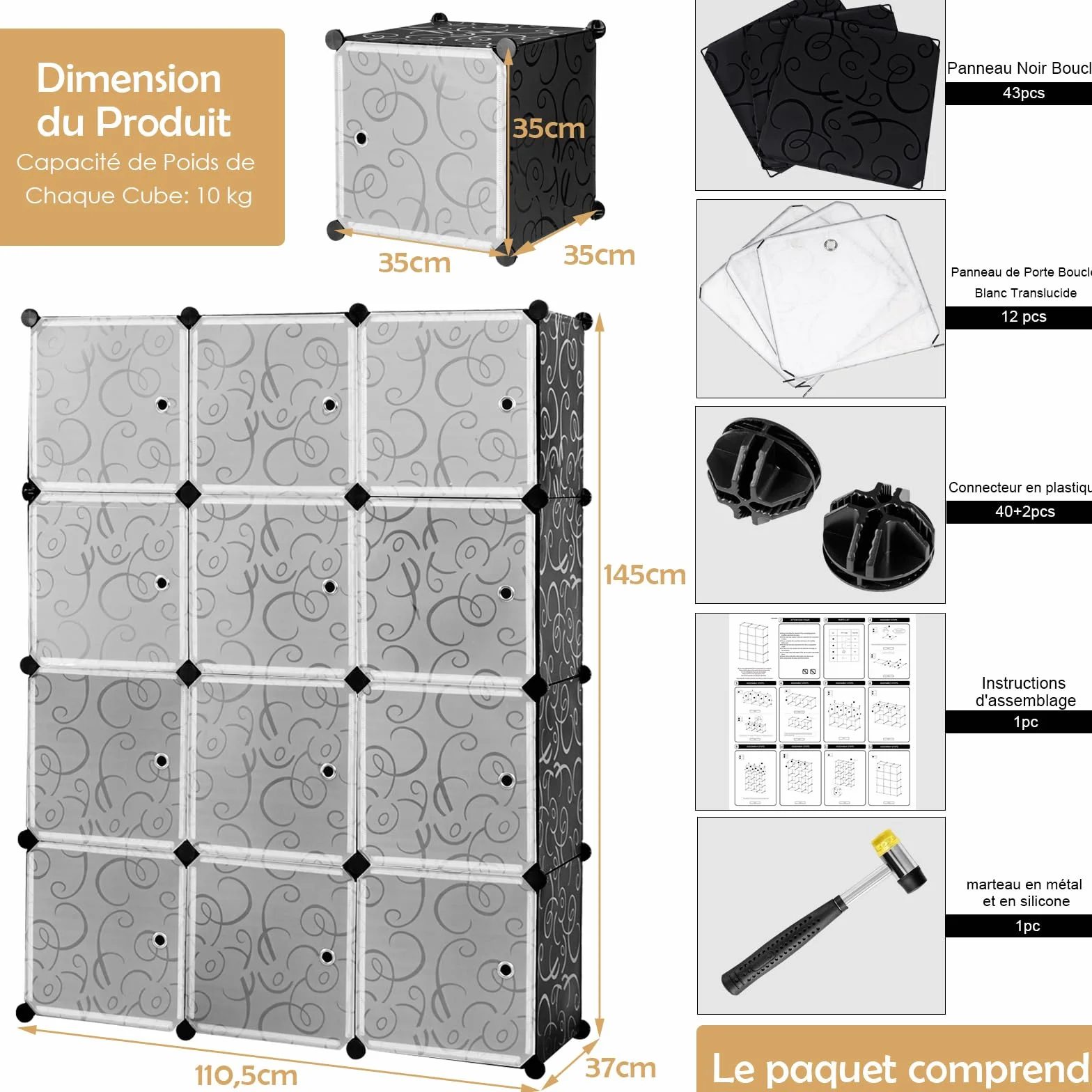 GOPLUS Mueble de almacenamiento 12 cubos 35x35 cm estante modular plástico apilable con puertas carga 10 kg