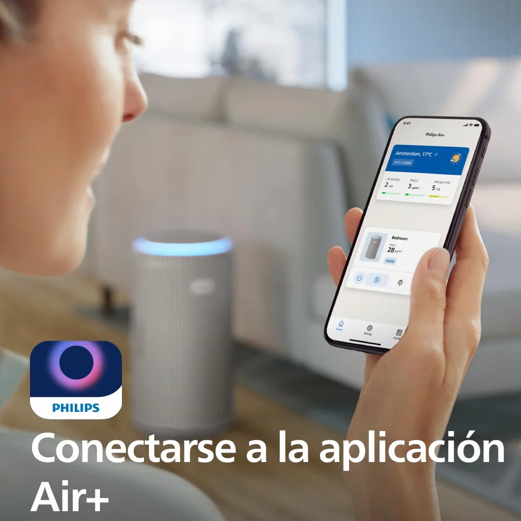 Philips PureProtect Serie 3200: Purificador de aire inteligente, HEPA y filtro de carbón activo, CADR 500 m³/h para 130 m², ultrasilencioso, captura el 99,97% de alérgenos, App conectada (AC3210/12)