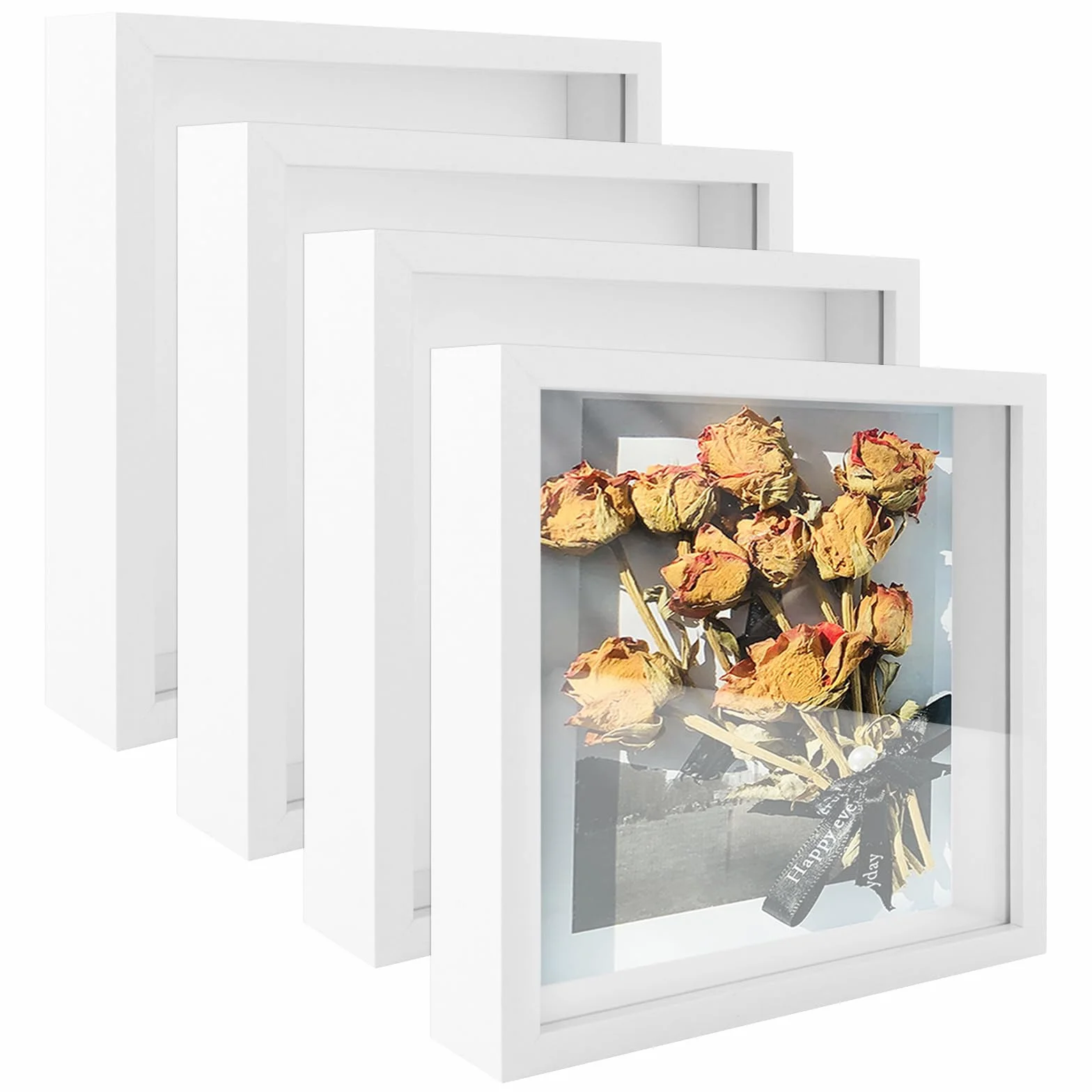 Juego de 4 marcos de fotos 3D 20x20 cm blanco para fotos recuerdos boda