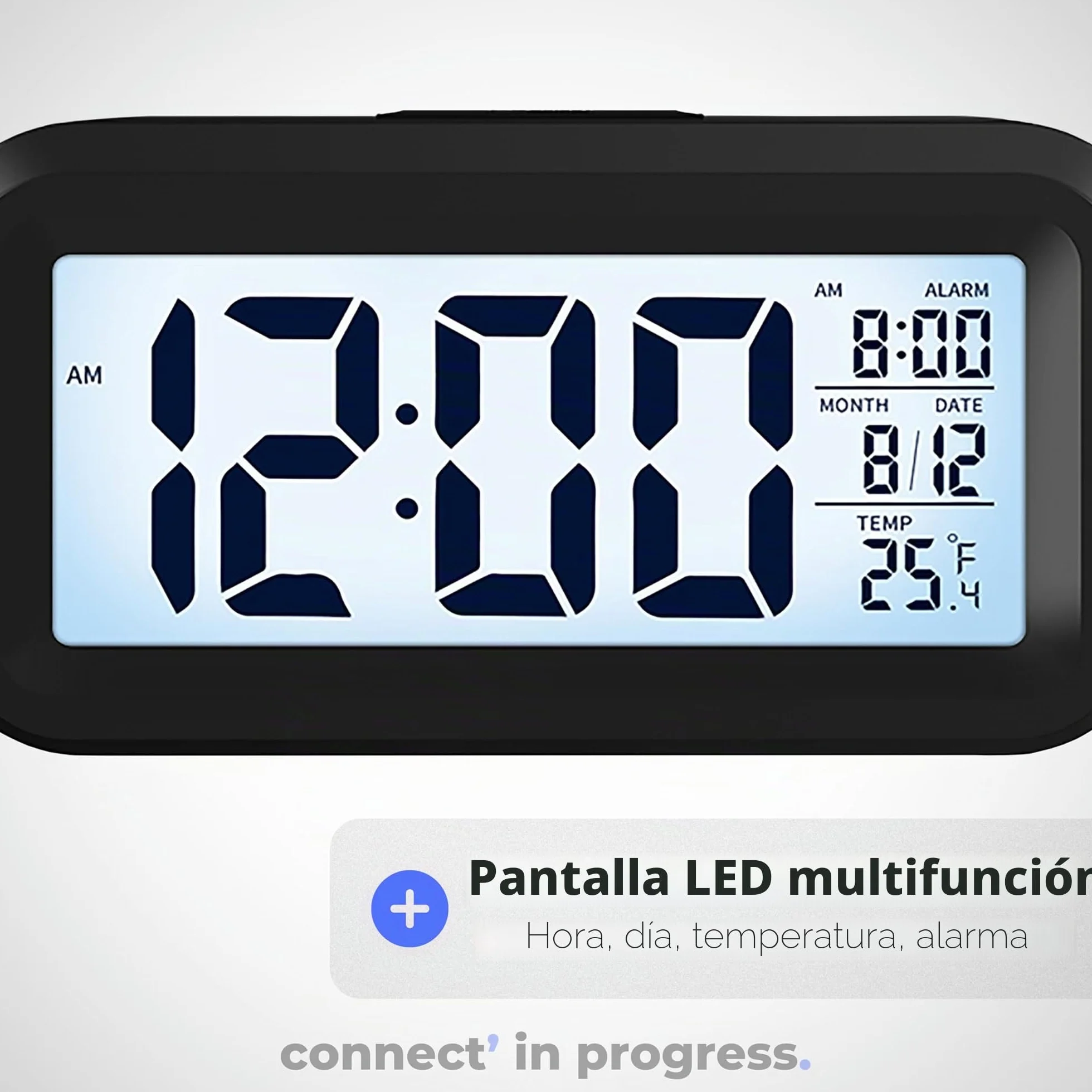 APM Snooooze Reloj Despertador Digital para Dormitorio, Pantalla 12/24H, Negro
