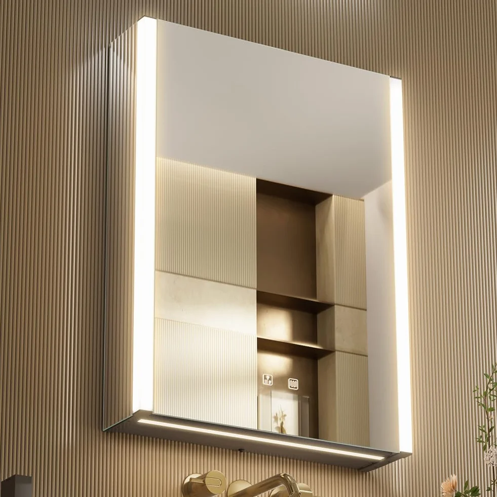 KWW LED Botiquín Baño Espejo Temperatura Color Ajustable Luz Antiniebla Enchufe USB Montado Pared 55x70